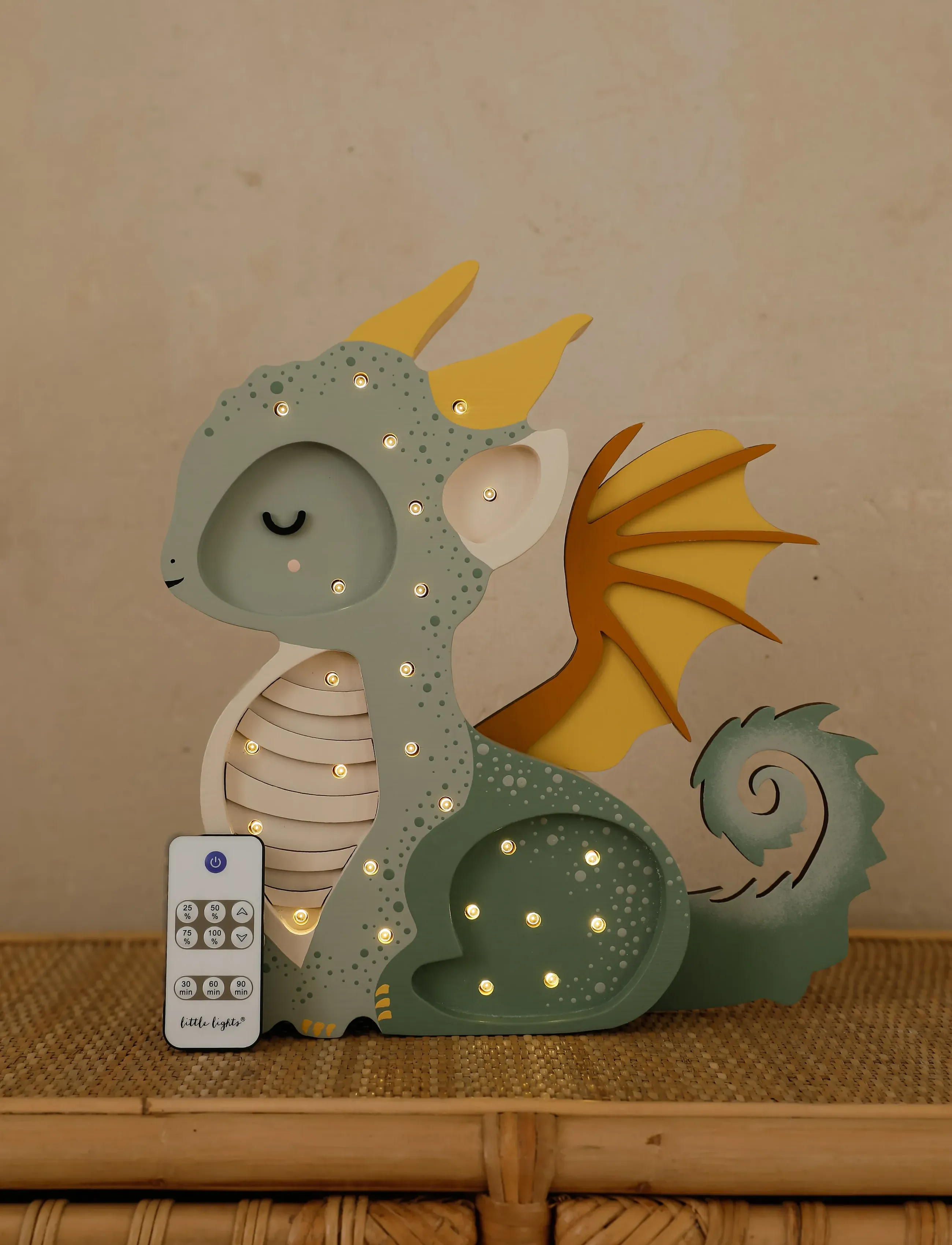 Little Lights Dragon Lamp | Hunter Green, 23X5X5X32 cm, Lighting, Grün - Table Lamps, Kinder