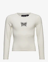 LMTD - NLFNALY LS SHORT EMB TOP - langærmede t-shirts - white alyssum - 0