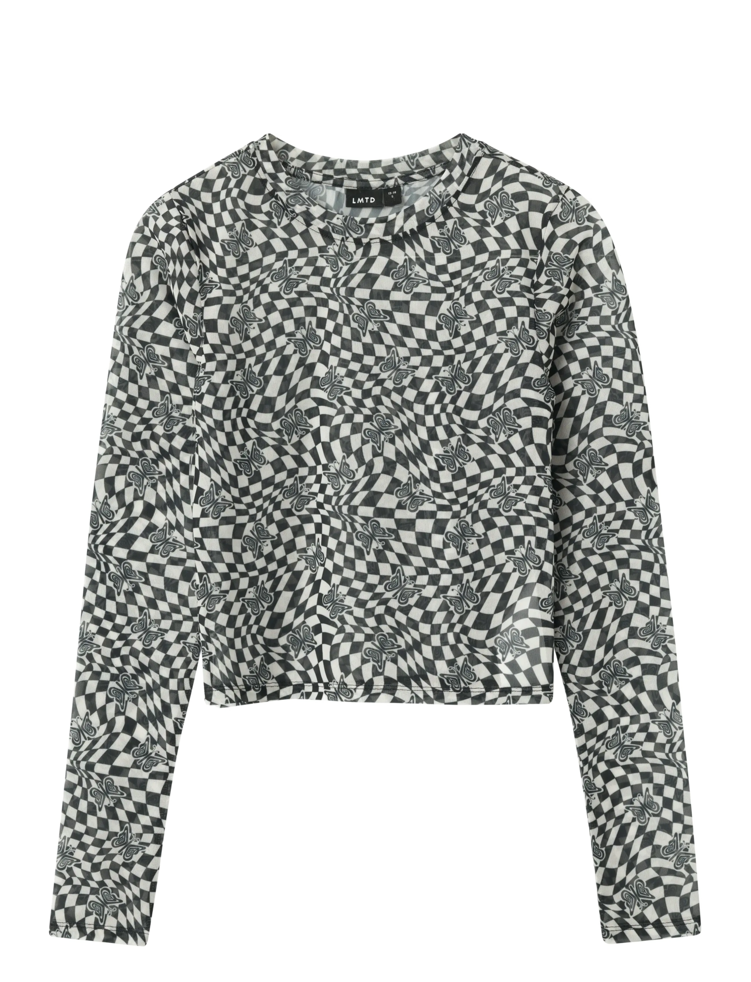 LMTD NLFTAINA LS CROP MESH TOP - Basplagg - BLACK / black