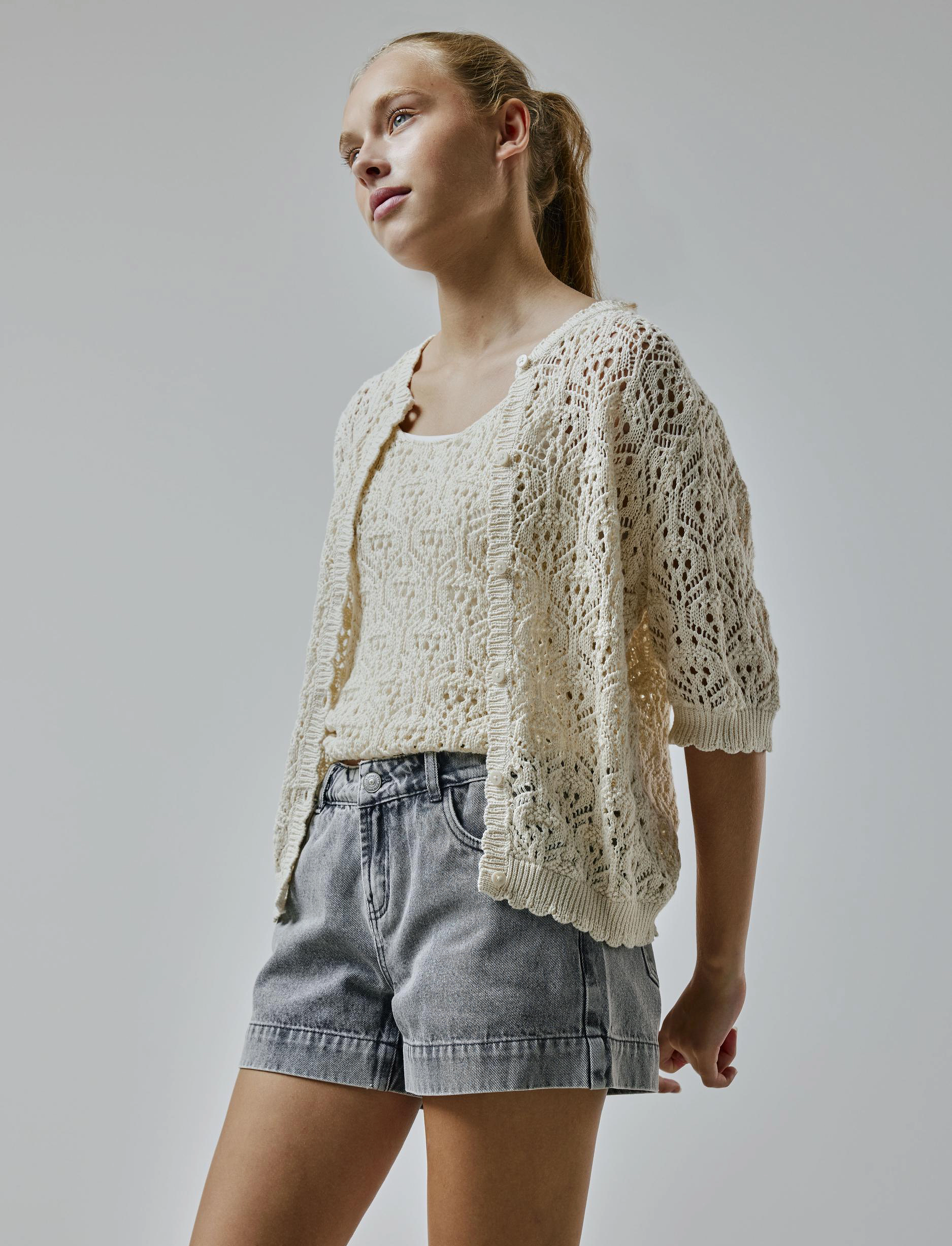 LMTD - NLFHIVY 2/4 CROSHET SHORT CARDIGAN - turtledove - 4