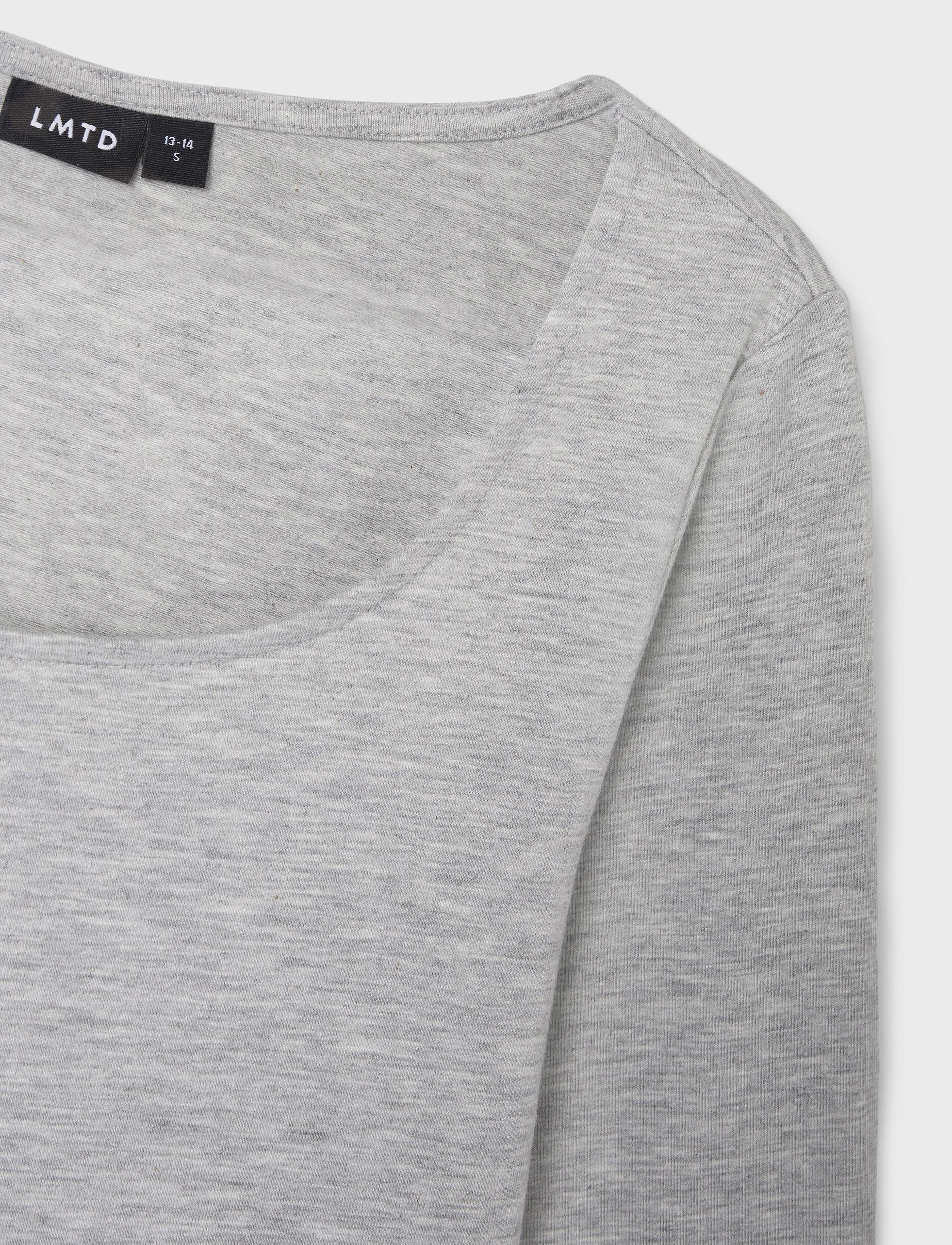LMTD - NLFNOVE LS DEEP O-NECK SHORT TOP - light grey melange - 3