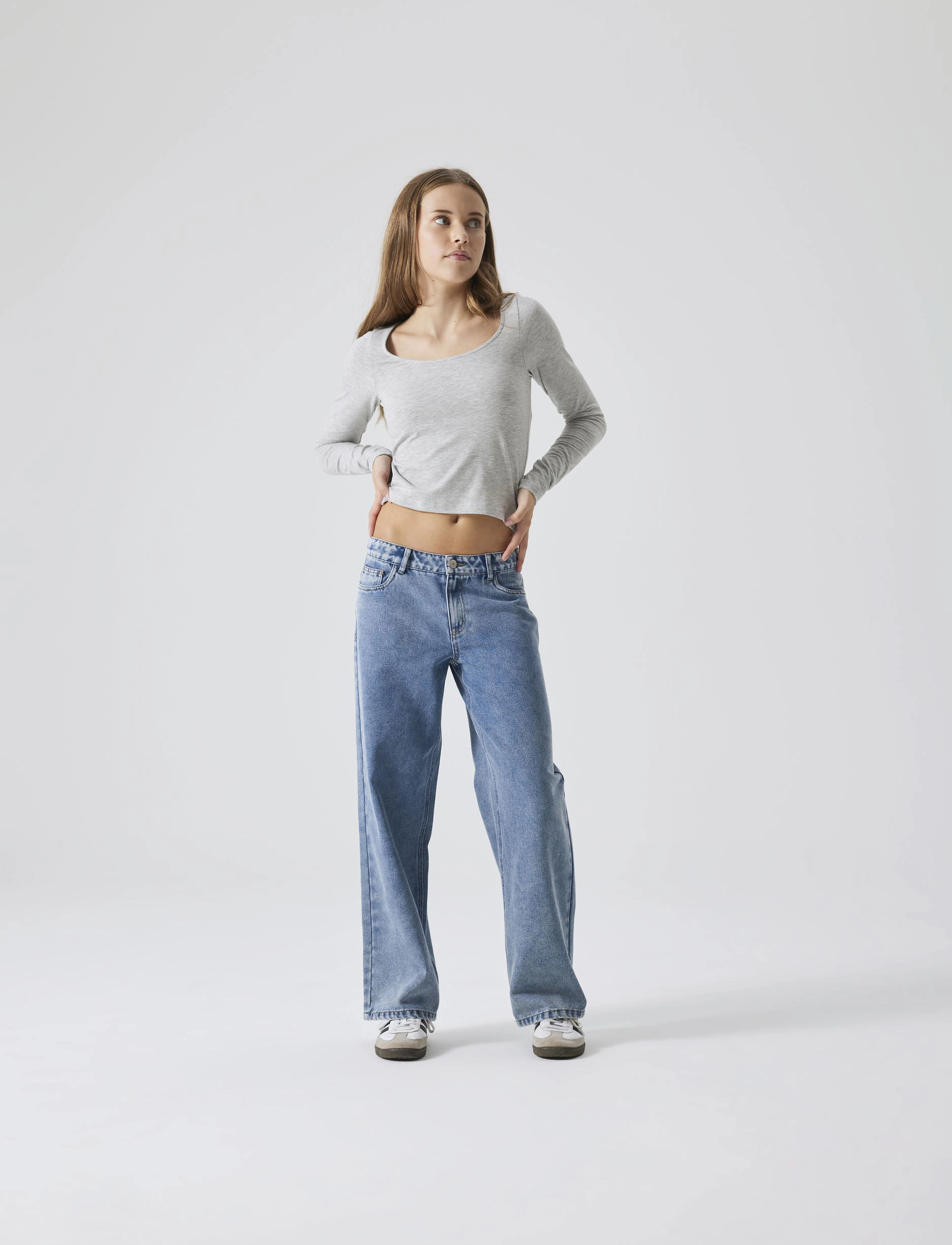 LMTD - NLFNOVE LS DEEP O-NECK SHORT TOP - light grey melange - 4