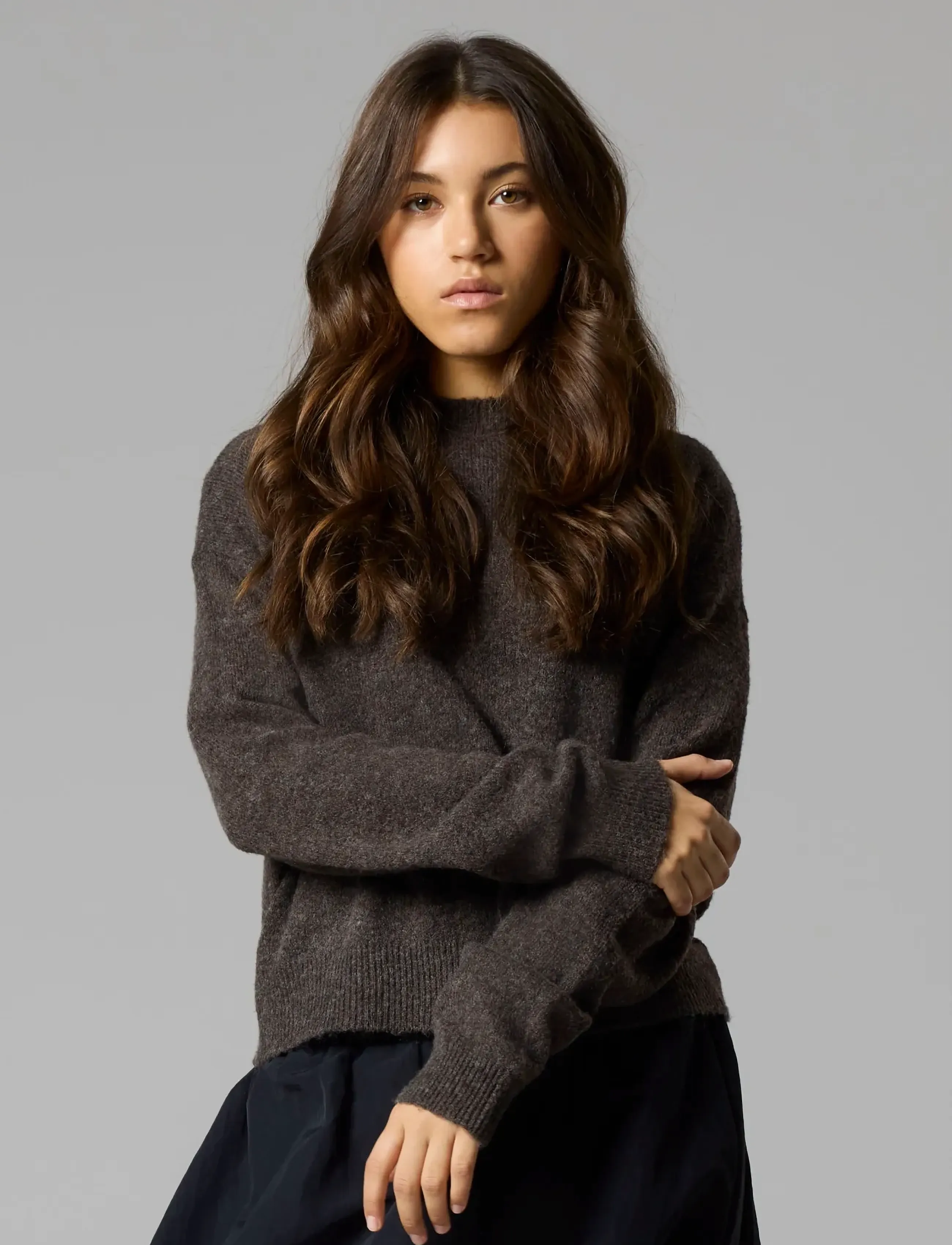 LMTD NLFLODET LS SHORT KNIT NOOS - Jumpers - CHOCOLATE BROWN / brown