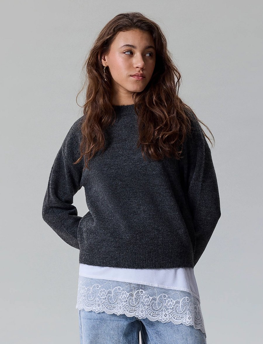 LMTD - NLFLODET LS SHORT KNIT NOOS - trøjer - raven - 4