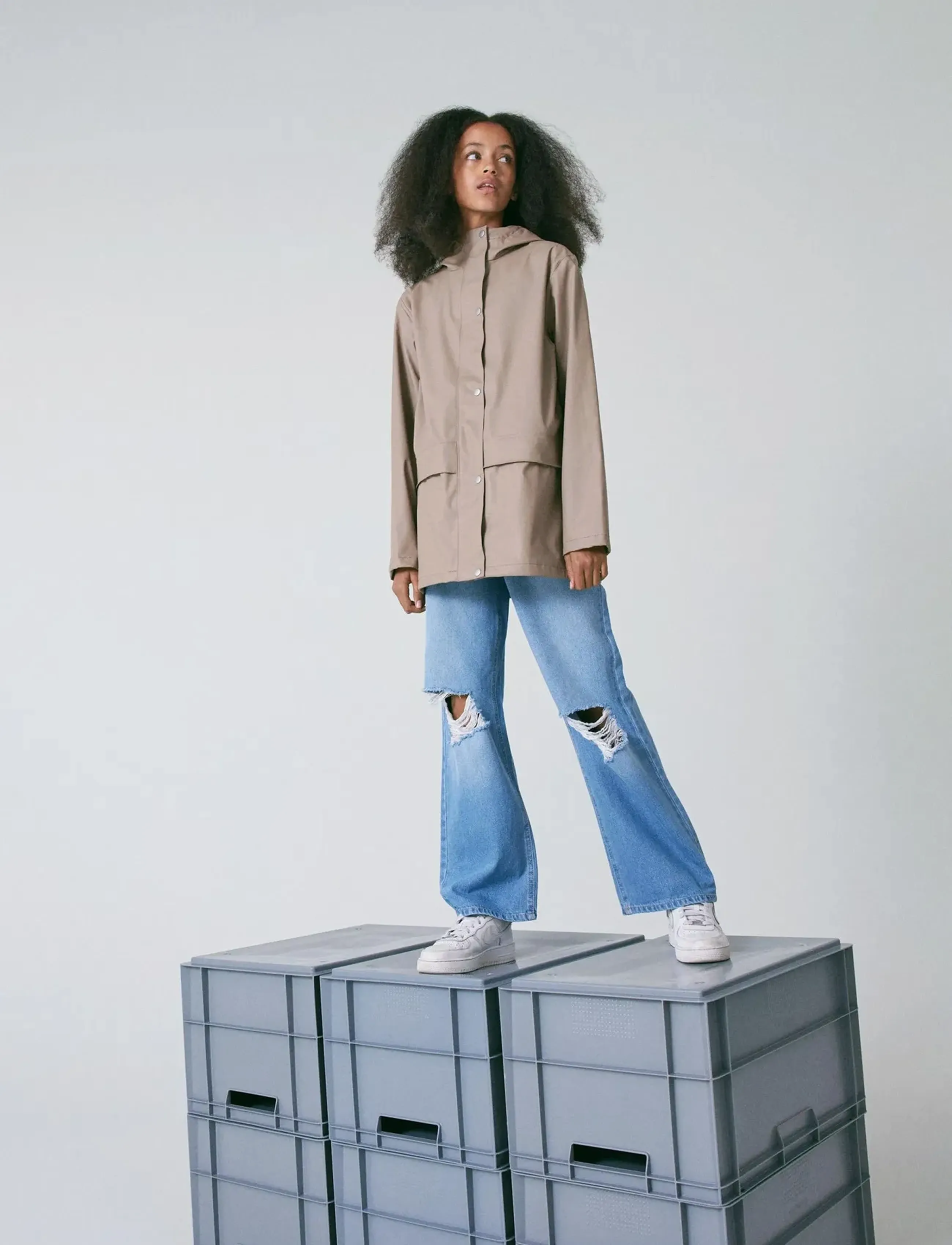 LMTD Nlndry10 Long Rain Jacket Fo, 170-176, Beige, Regntøj > Jakker, Børn