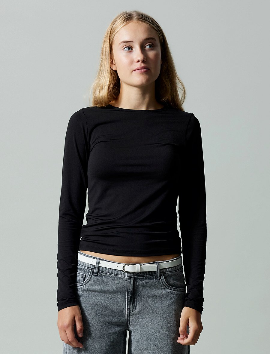 LMTD - NLFDINCI LS SHORT S TOP NOOS - långärmade t-shirts - black - 3
