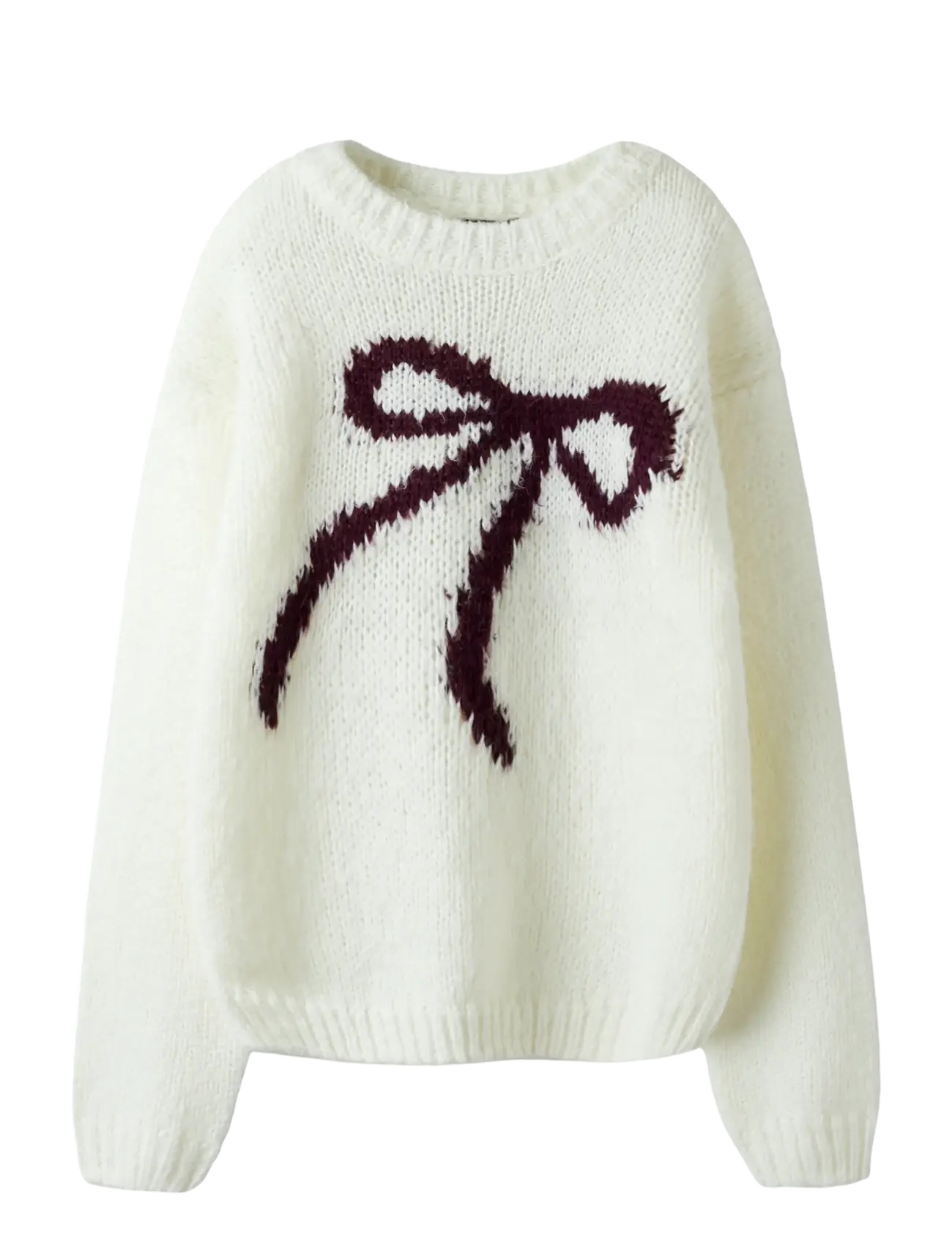 LMTD NLFBOW LS SHORT KNIT - Strik - WHITE ALYSSUM / cream