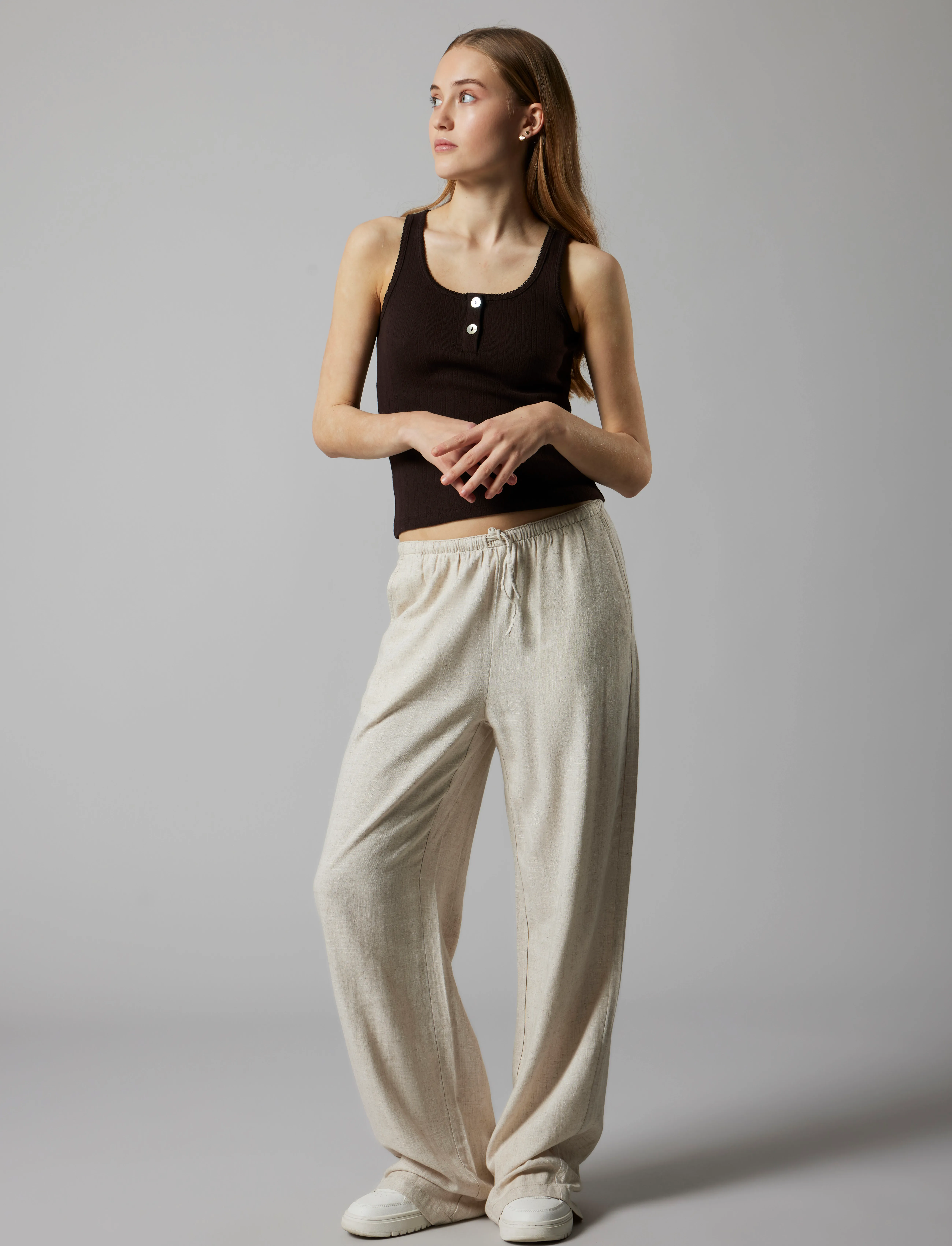 LMTD - NLFFINEN LW WIDE PANT NOOS - trousers - peyote - 3
