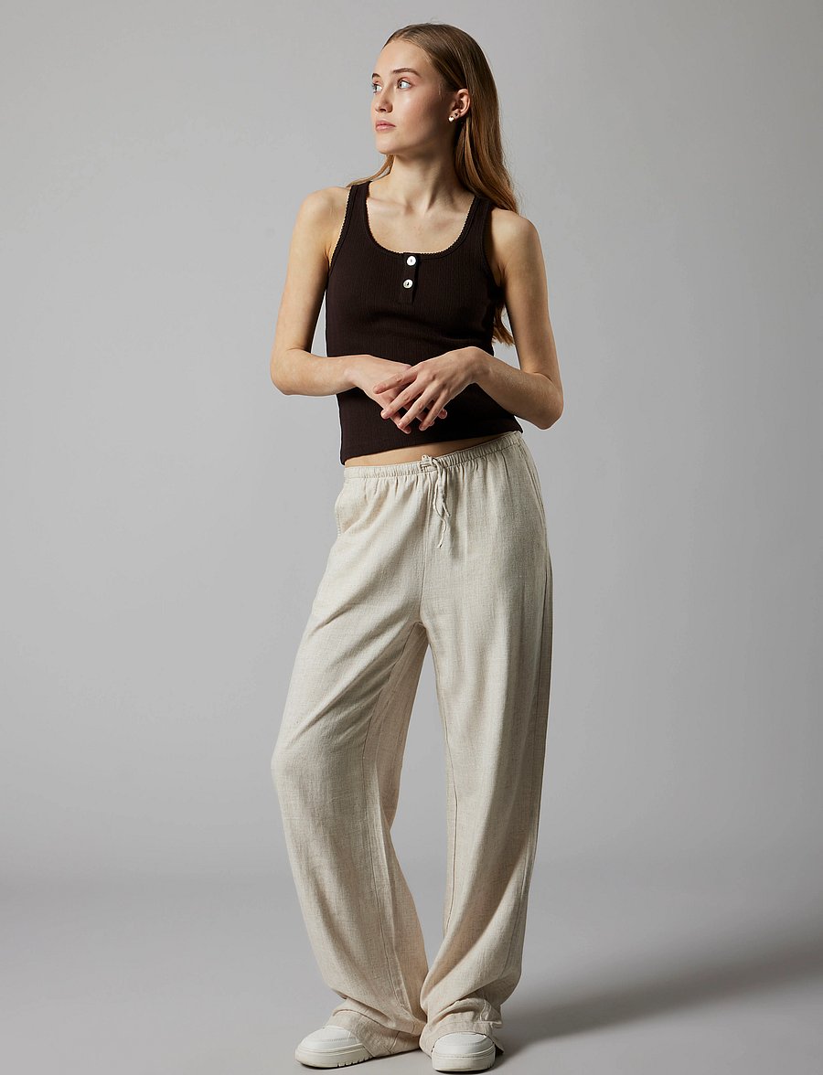 LMTD - NLFFINEN LW WIDE PANT NOOS - linnen kleding - peyote - 3
