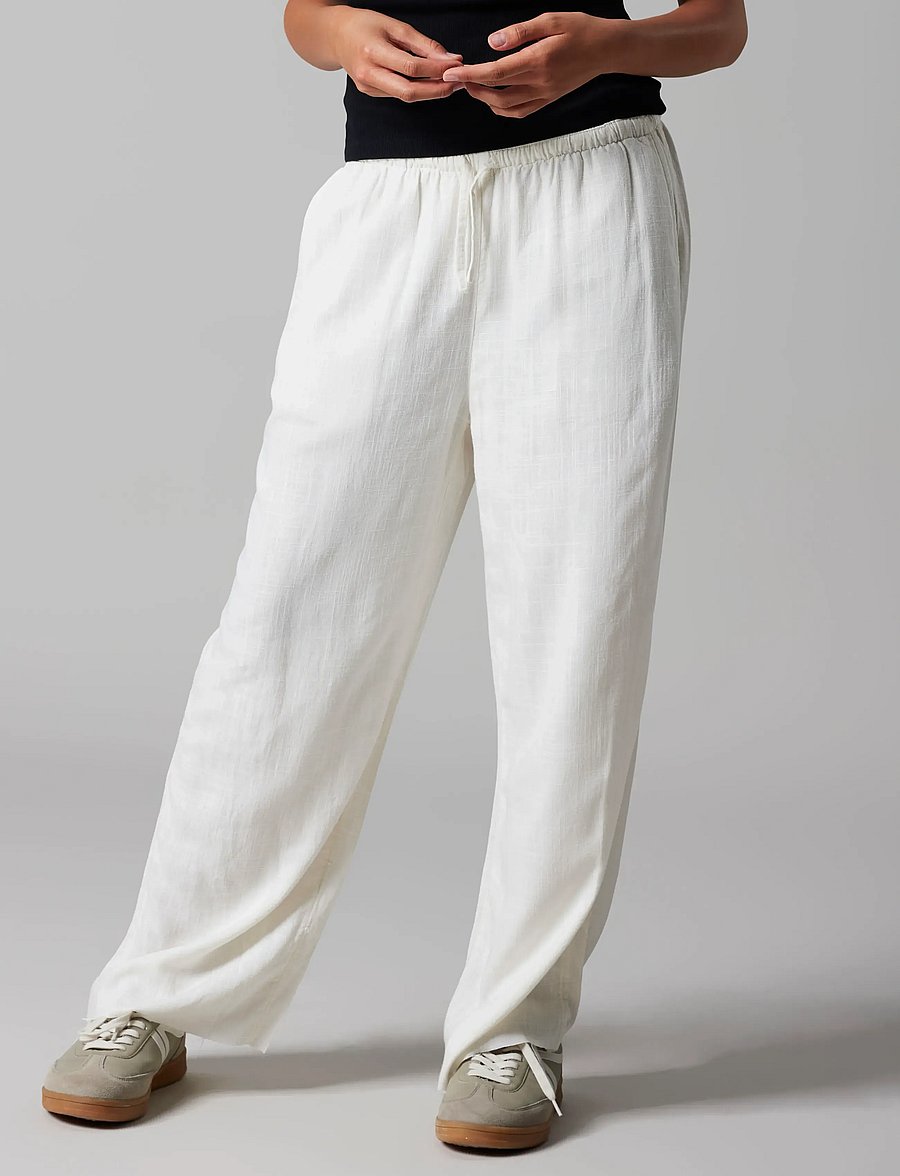 LMTD - NLFFINEN LW WIDE PANT NOOS - linnen kleding - white alyssum - 2