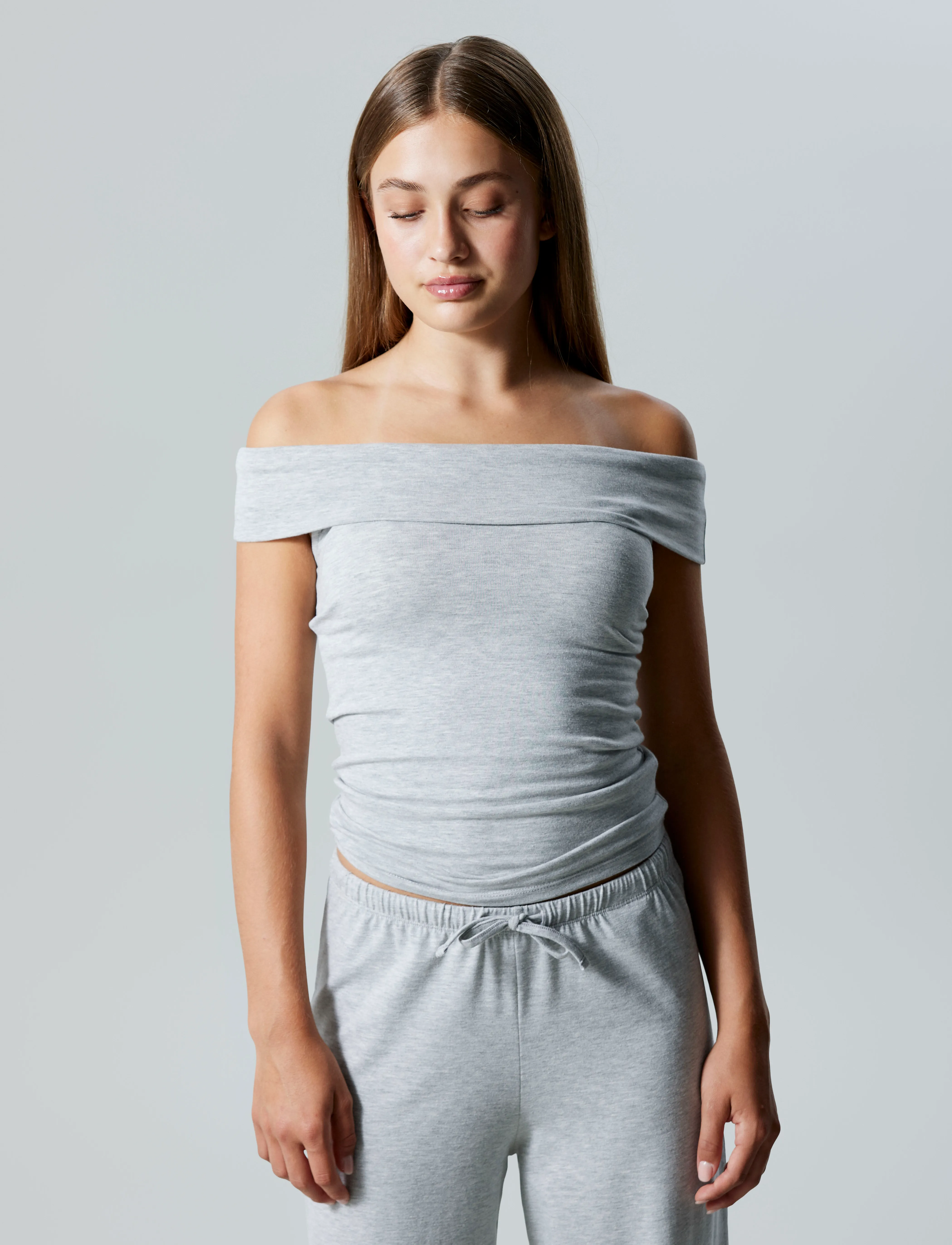 LMTD Nlfbenedicte Short Off Shoulder Top, 158-164, T-shirts, Grau - Sleeveless, Kinder