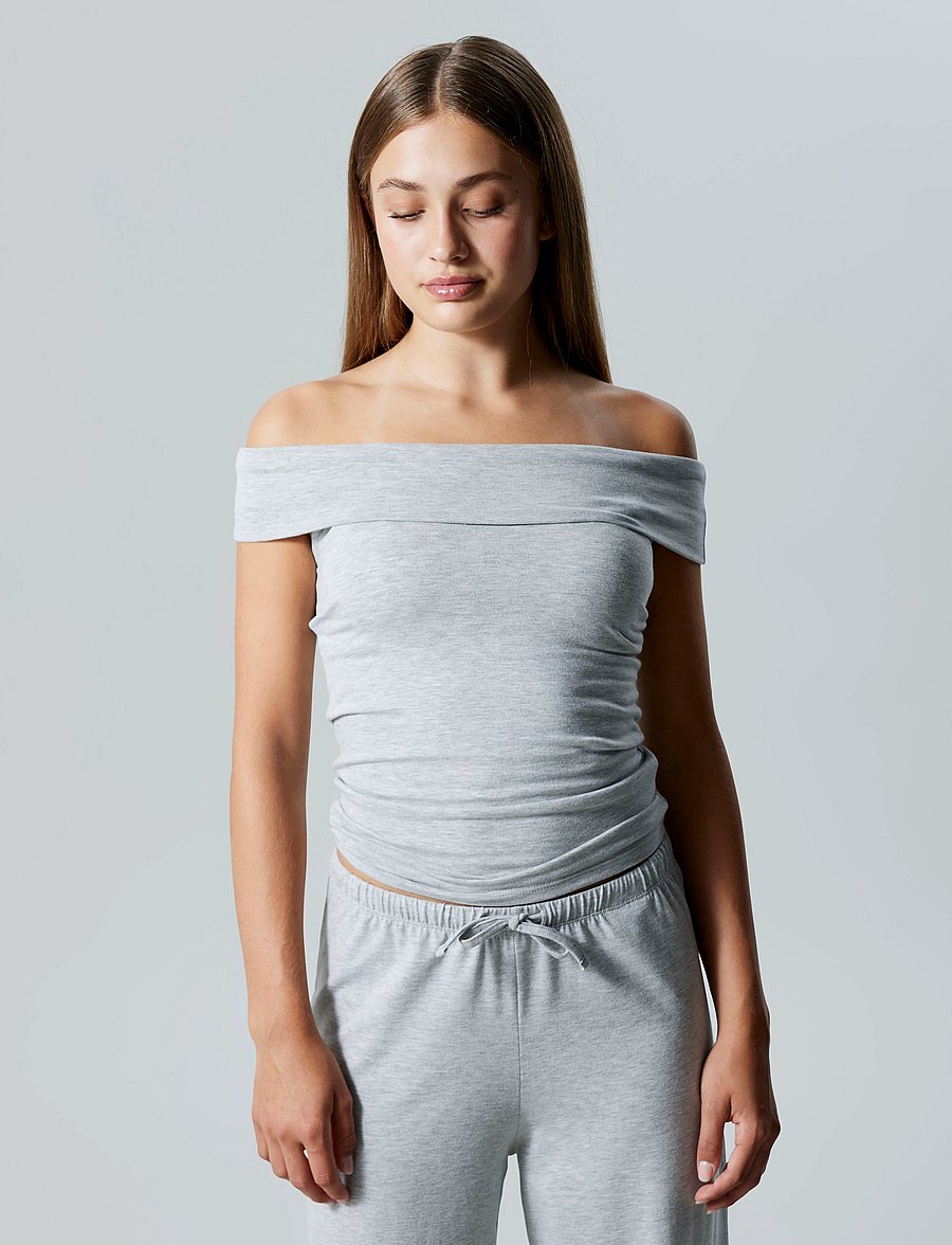 LMTD - NLFBENEDICTE SHORT OFF SHOULDER TOP - tanktops - light grey melange - 0