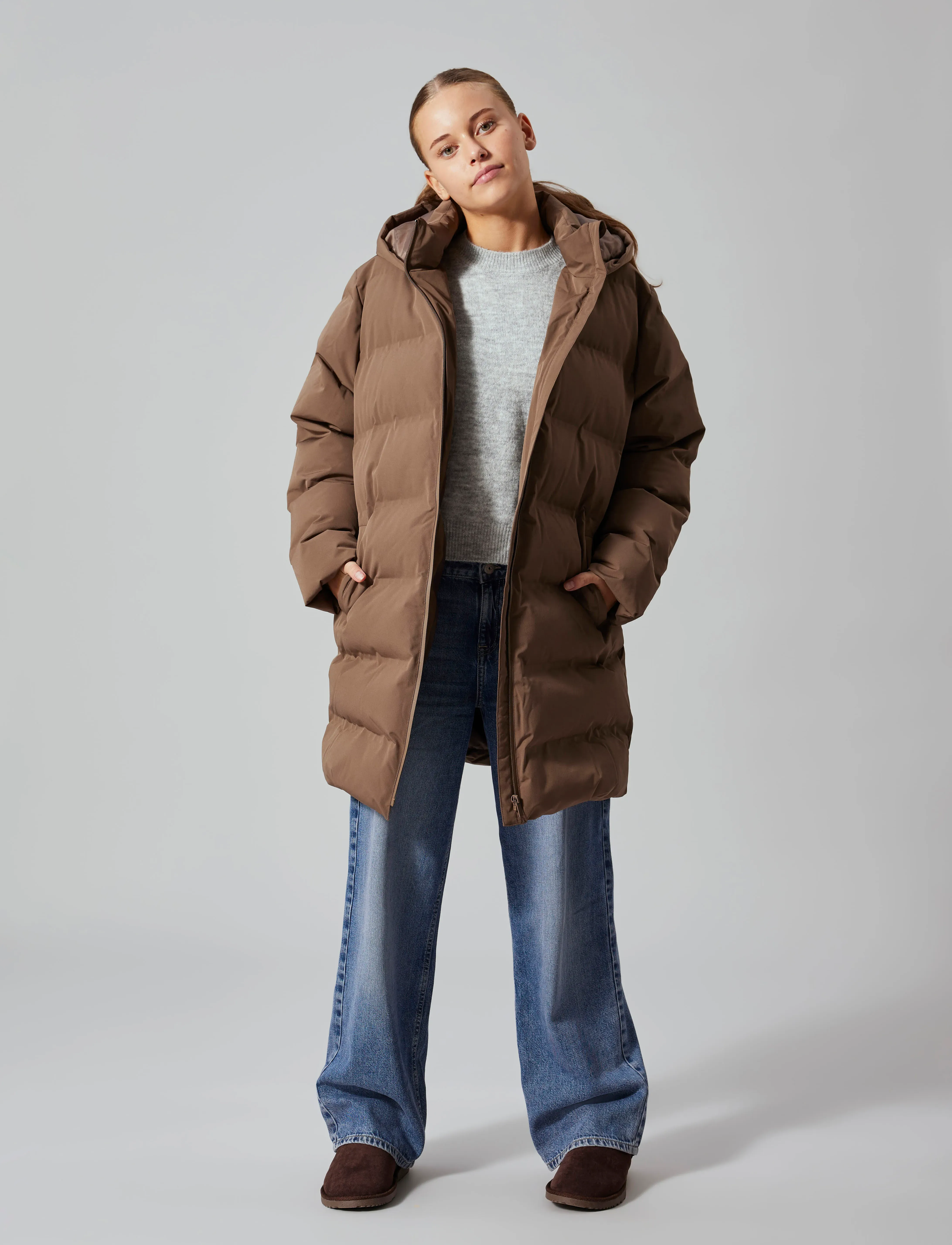 LMTD Nlfmorop Long Puffer Jacket, 170-176, Brown, Jakker Og Frakker > Puffer Og Vatterede, Børn