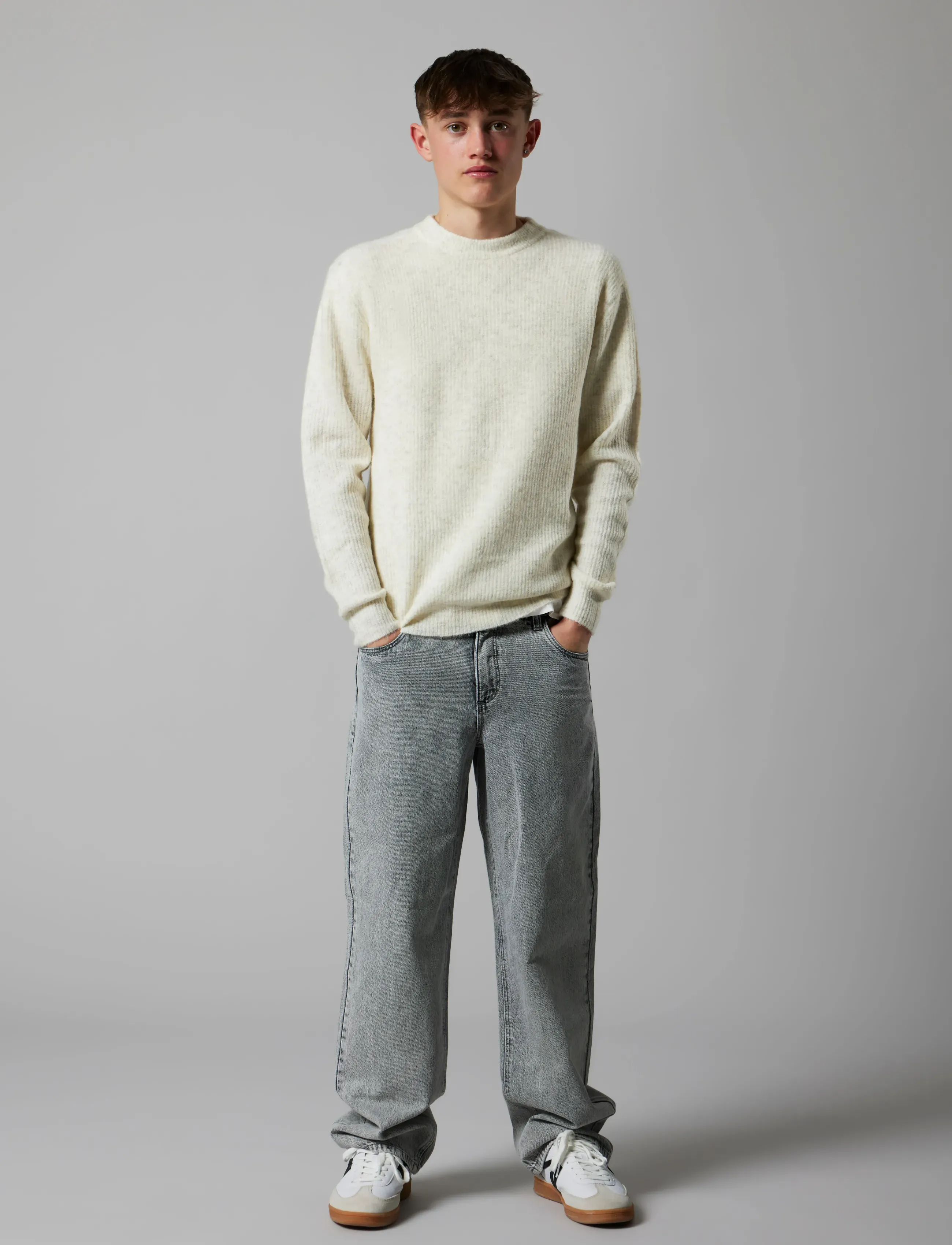 LMTD NLMKLEAVE LS O-NECK KNIT NOOS - Oberteile - ANTIQUE WHITE / cream