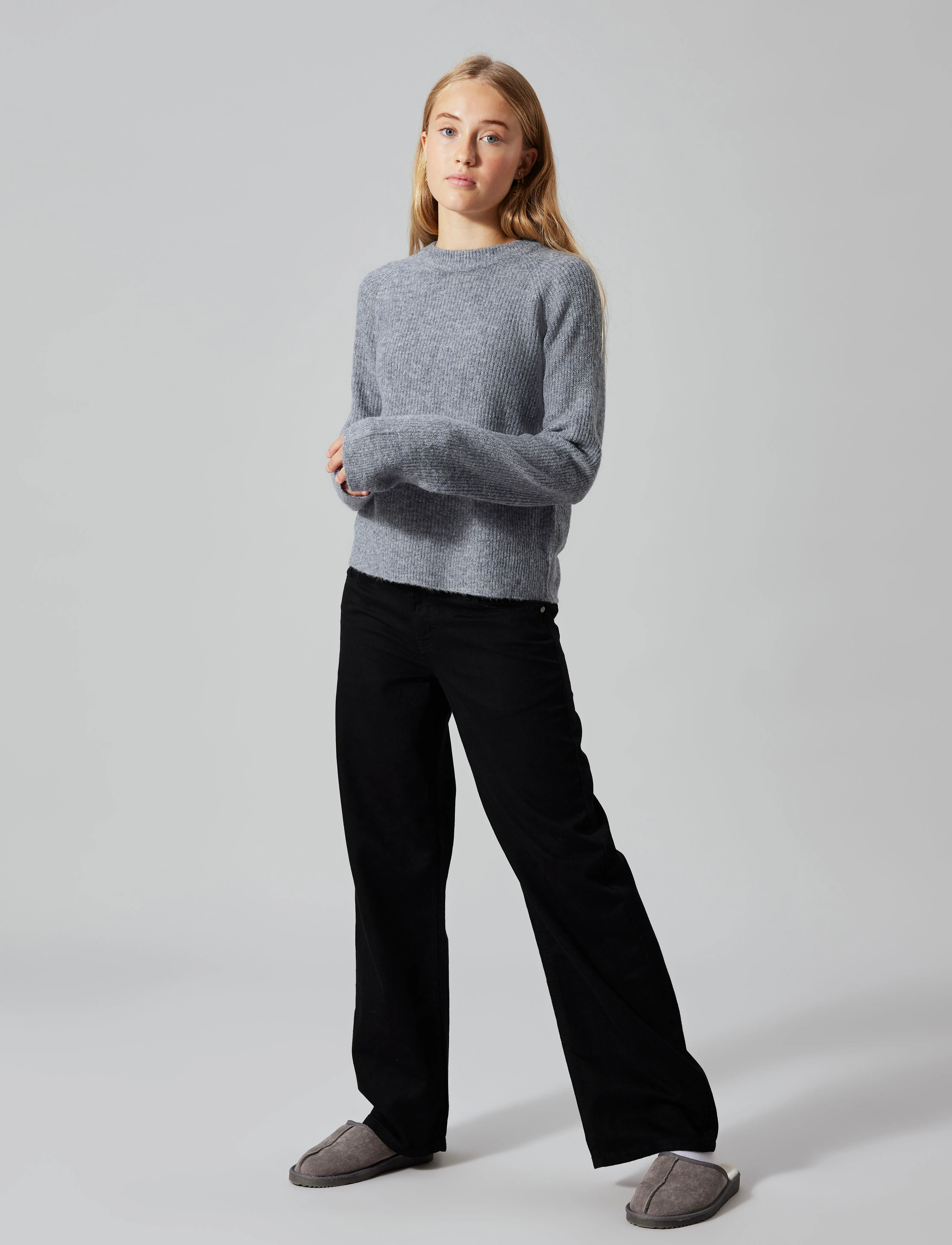 LMTD - NLFKLEAVE LS SHORT KNIT NOOS - trøjer - grey melange - 2