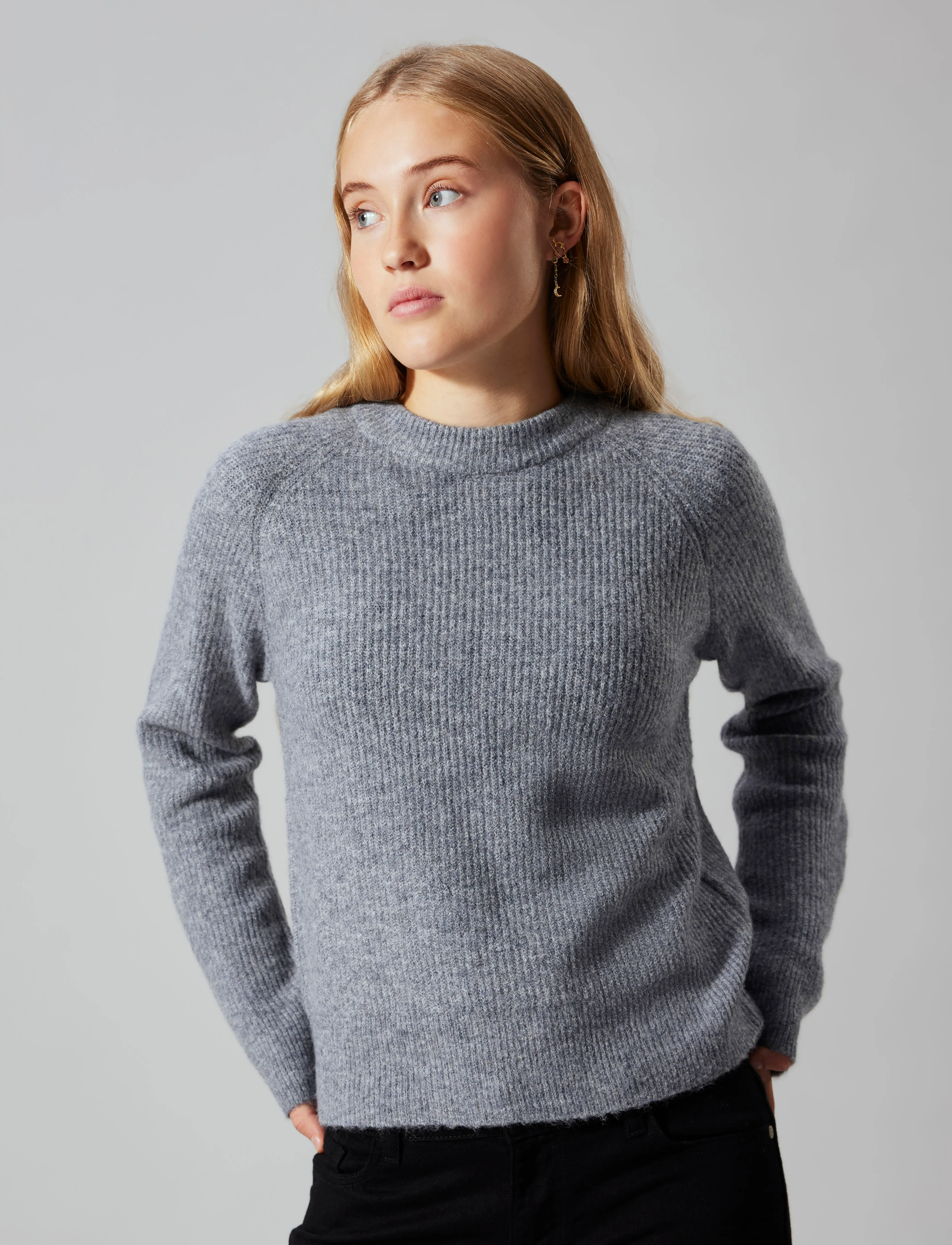 LMTD - NLFKLEAVE LS SHORT KNIT NOOS - trøjer - grey melange - 3