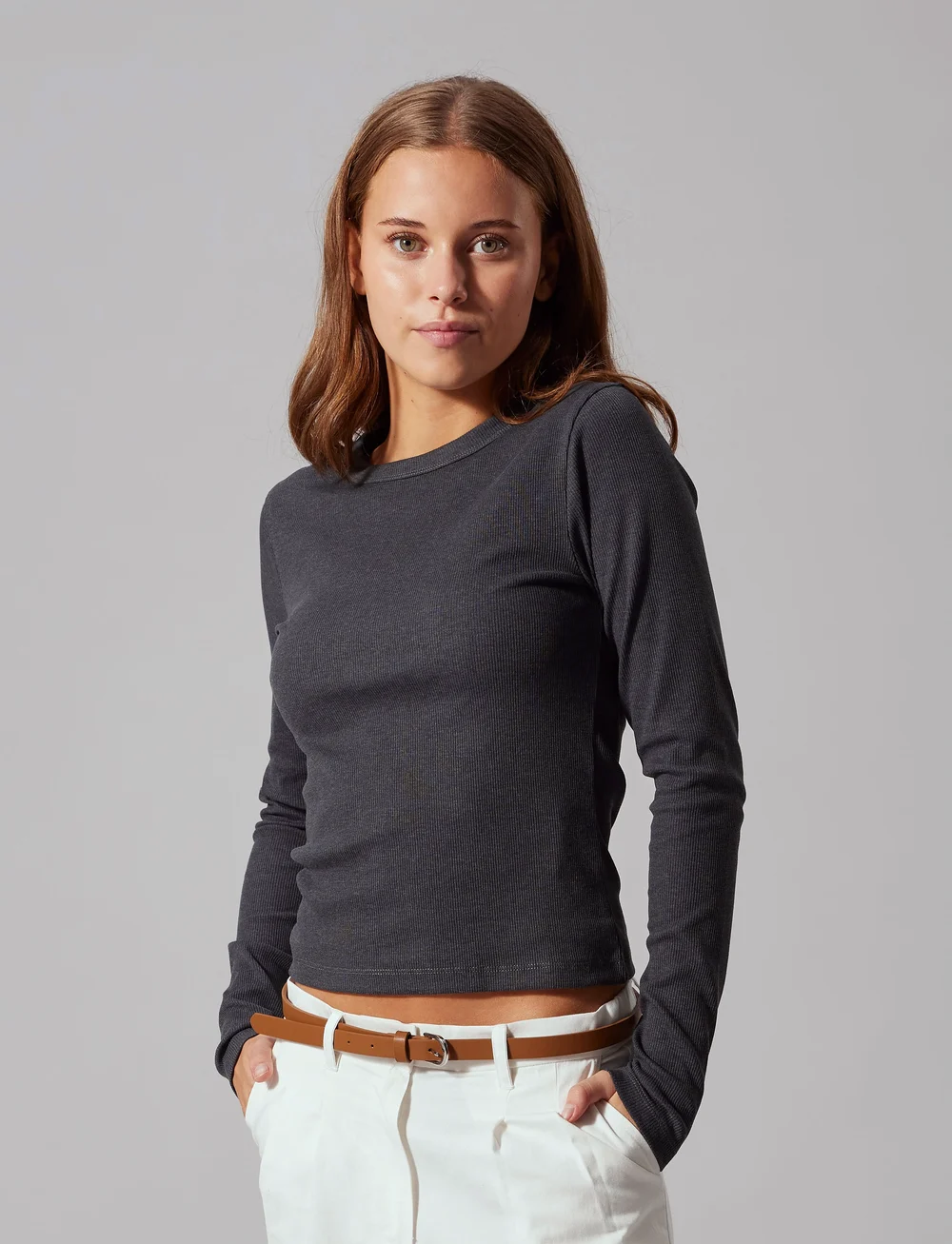 LMTD - NLFHINAJA LS SOLID SHORT S TOP NOOS - langærmede t-shirts - dark grey melange - 2