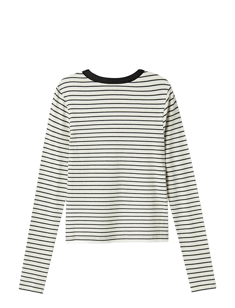 LMTD - NLFHINAJA LS STRIPE SHORT S TOP NOOS - langærmede t-shirts - dark grey melange - 1