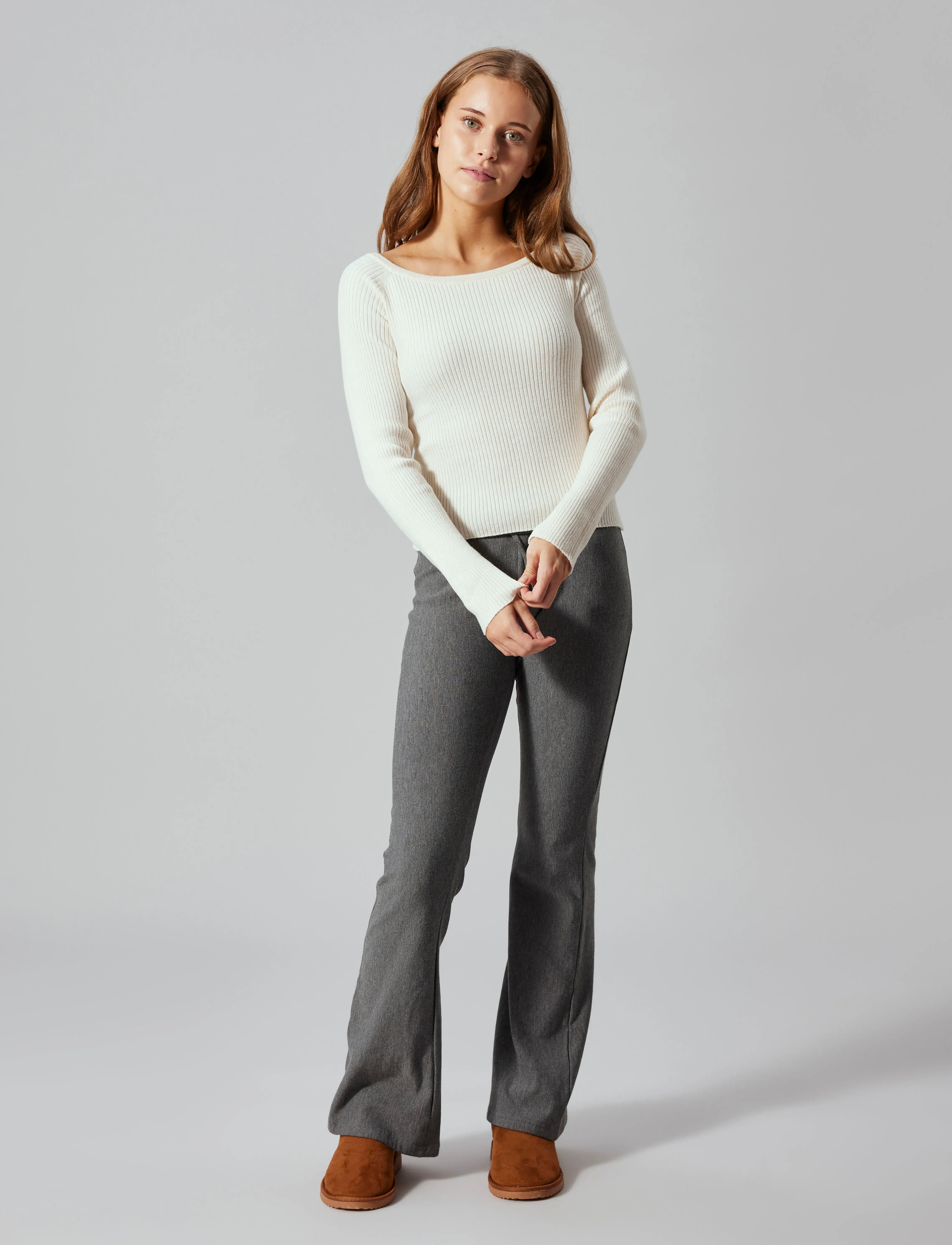 LMTD NLFLARIN LS BOATNECK SHORT S KNIT - Stickade tröjor - ANTIQUE WHITE / cream