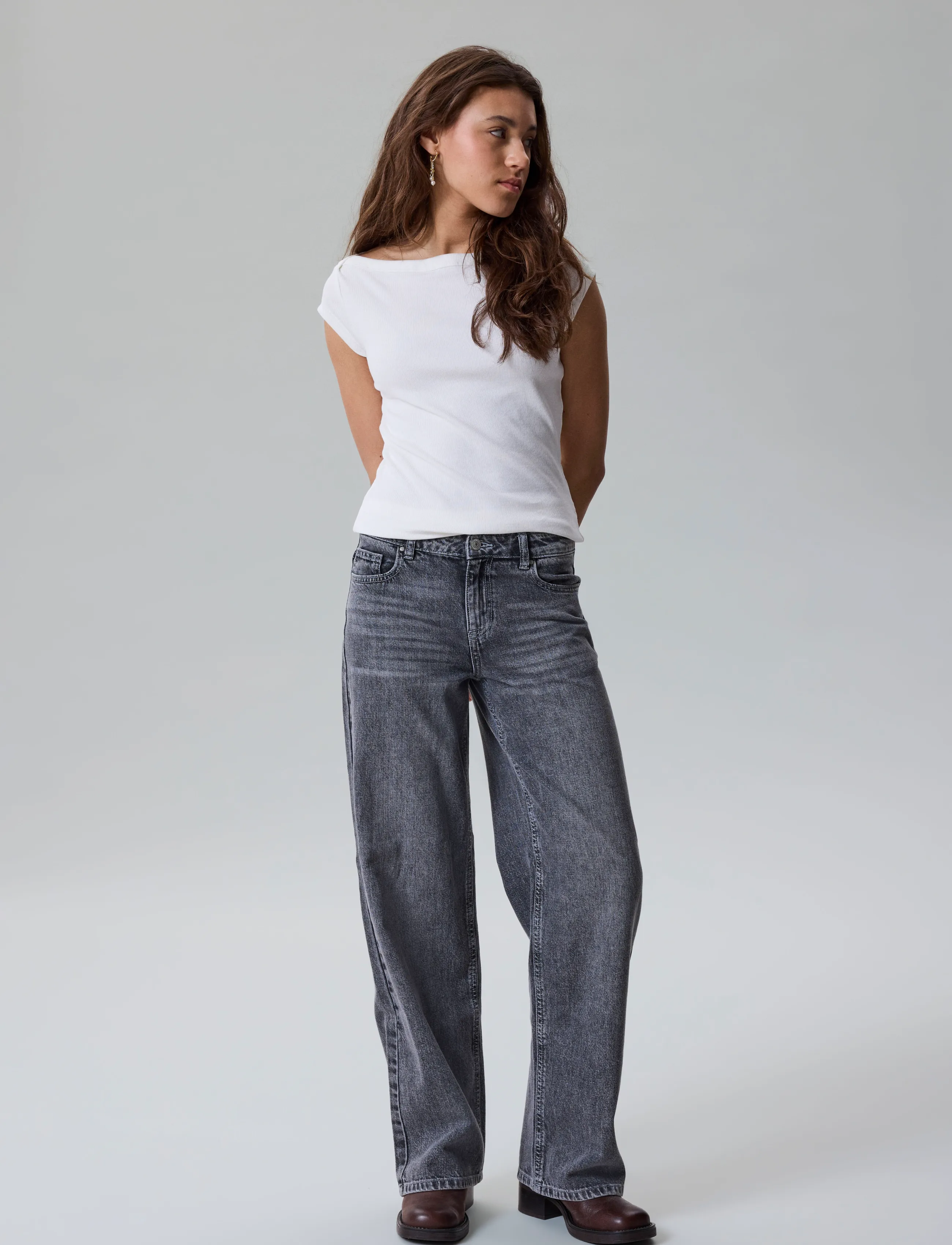 LMTD - NLFBETT DNM NW R WIDE PANT NOOS - suorat farkut - grey denim - 0