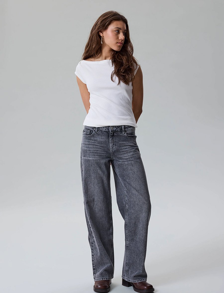 LMTD - NLFBETT DNM NW R WIDE PANT NOOS - suorat farkut - grey denim - 0