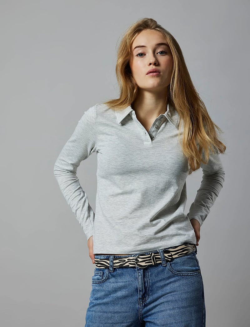 LMTD - NLFNILJA LS SHORT S POLO - pikkade varrukatega polod - light grey melange - 5