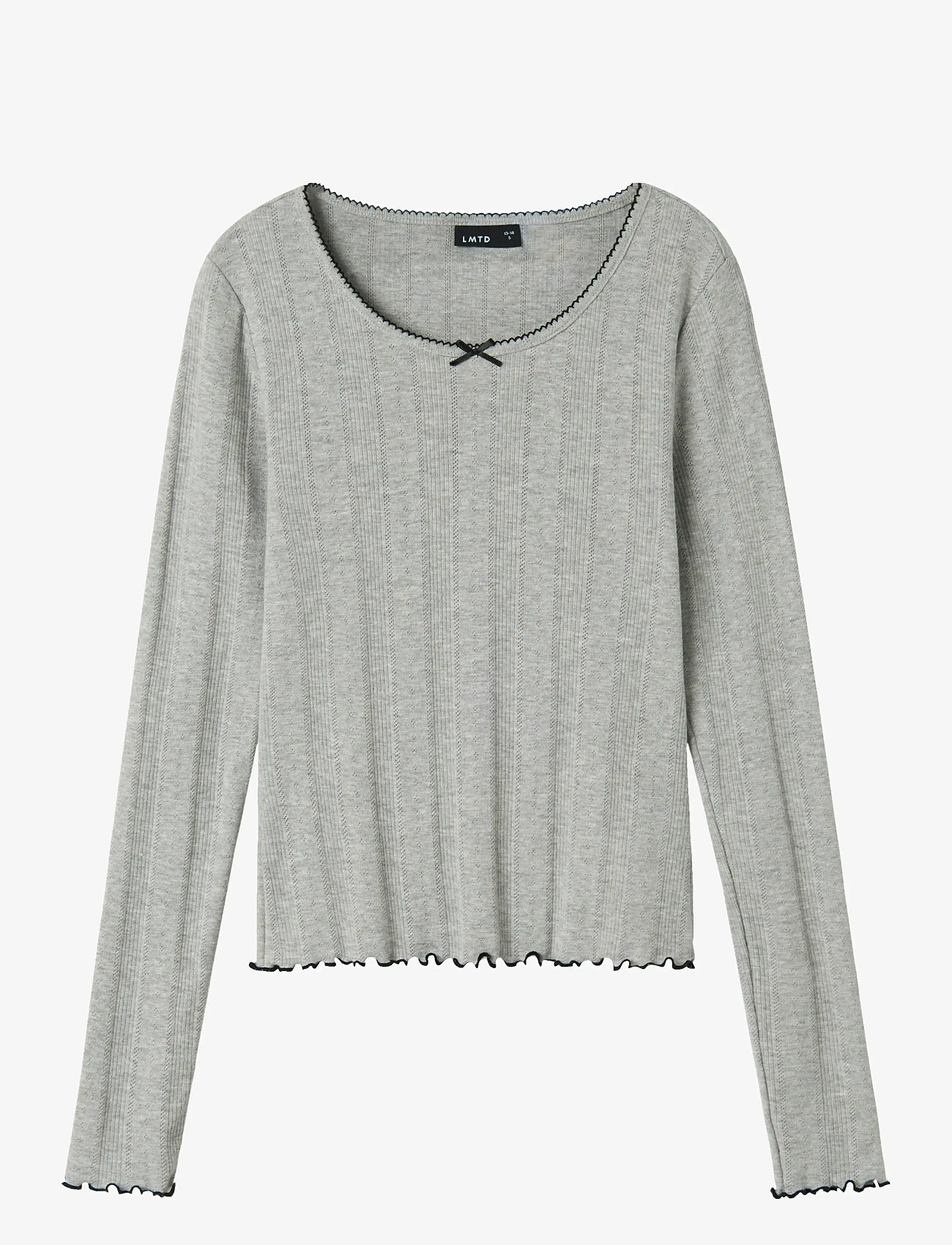 LMTD - NLFNAMEL LS SHORT DEEP NECK TOP - langærmede t-shirts - grey melange - 1