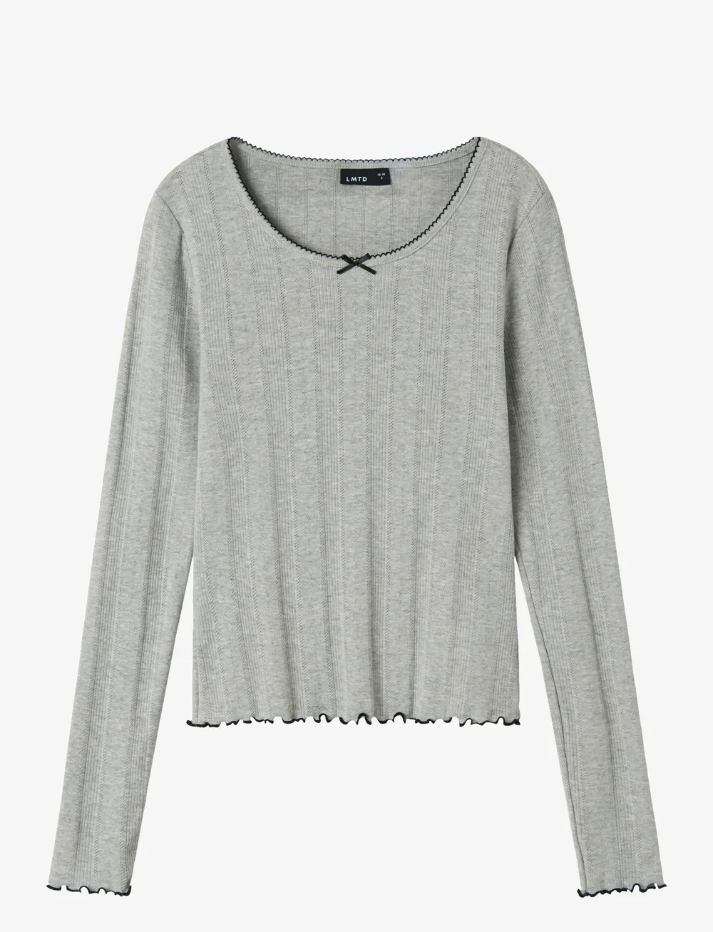 LMTD - NLFNAMEL LS SHORT DEEP NECK TOP - långärmade t-shirts - grey melange - 1