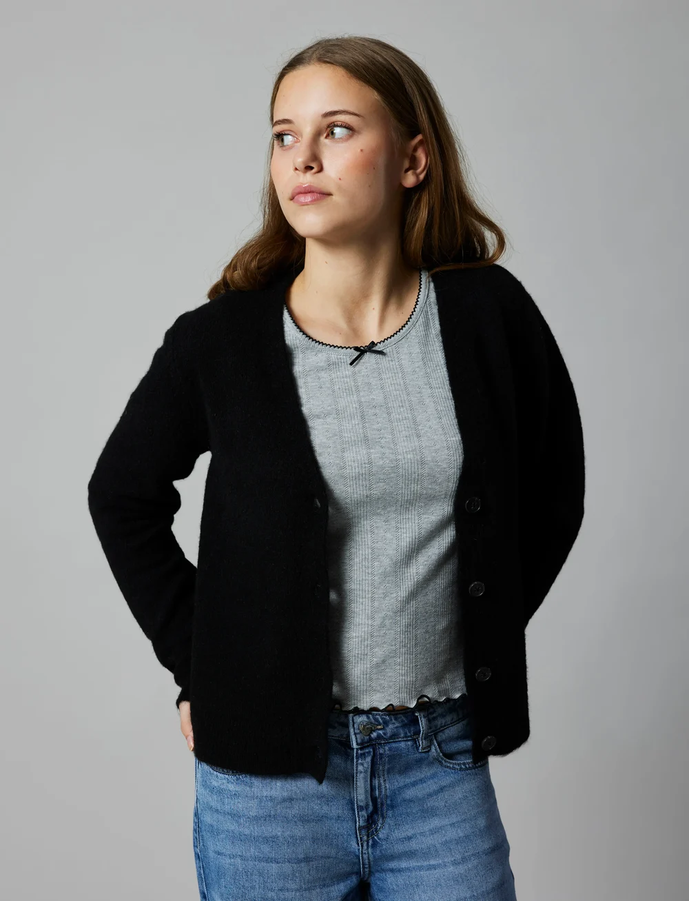 LMTD - NLFNAMEL LS SHORT DEEP NECK TOP - långärmade t-shirts - grey melange - 0