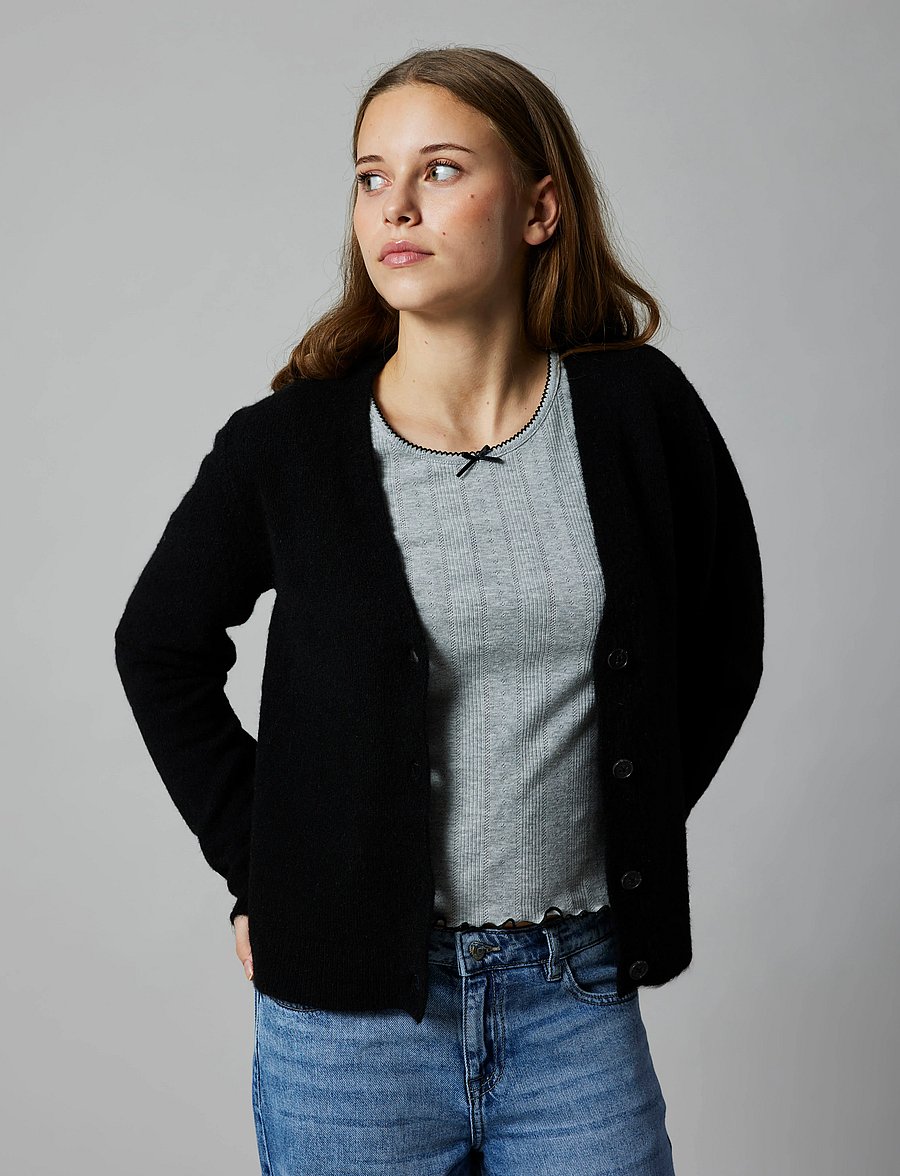 LMTD - NLFNAMEL LS SHORT DEEP NECK TOP - grey melange - 0