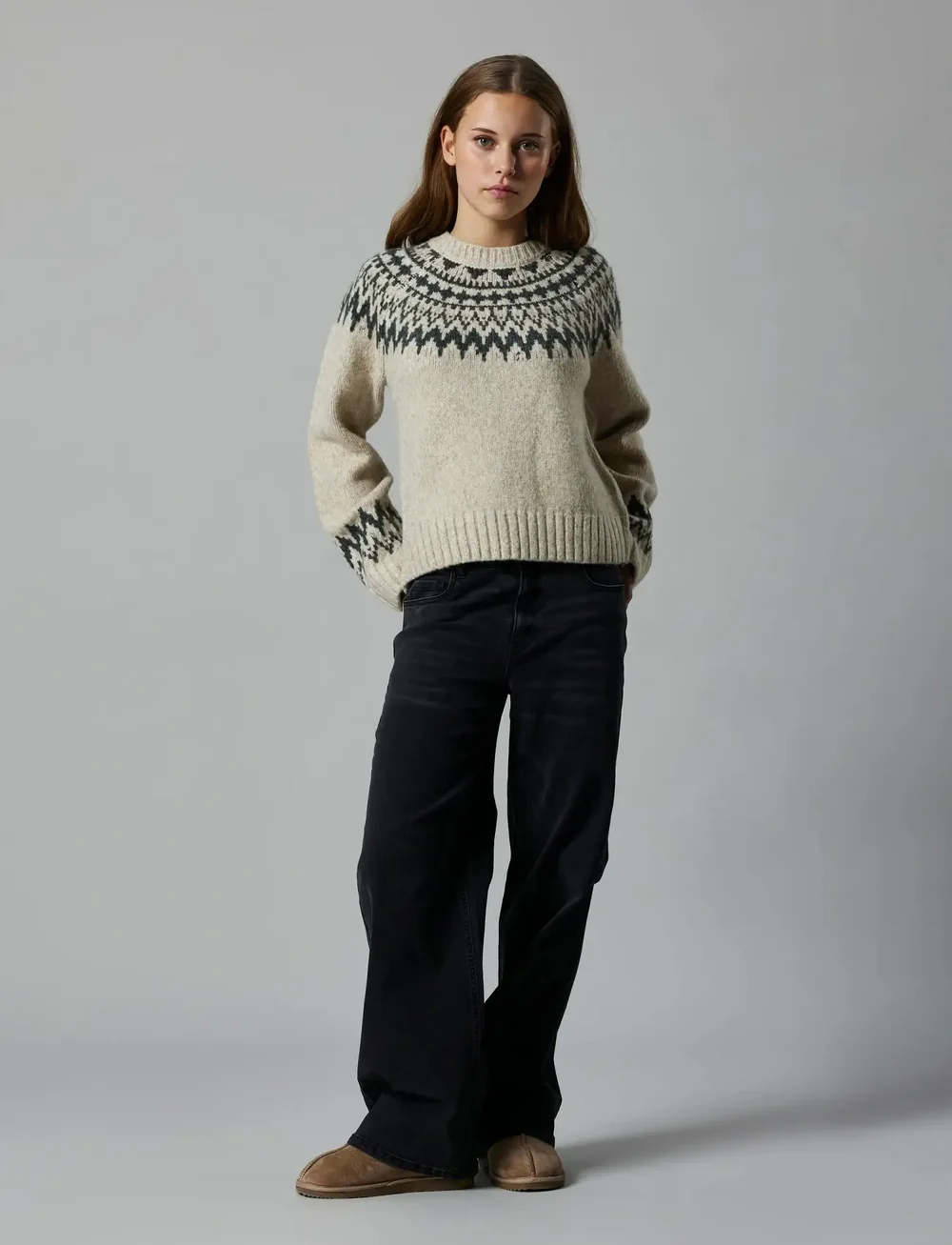 LMTD - NLFNEENLA LS SHORT KNIT - trøjer - oatmeal - 2