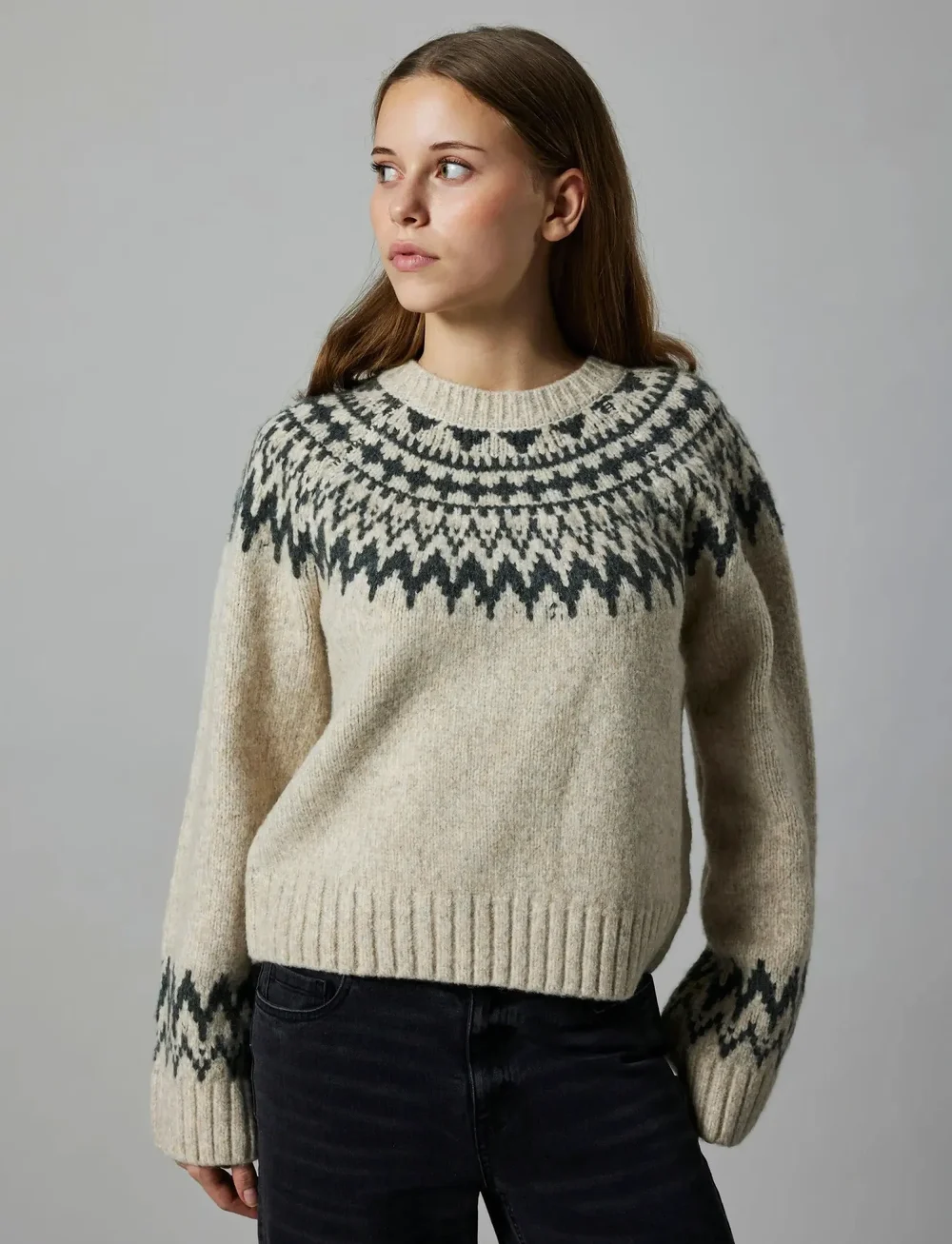 LMTD - NLFNEENLA LS SHORT KNIT - trøjer - oatmeal - 3