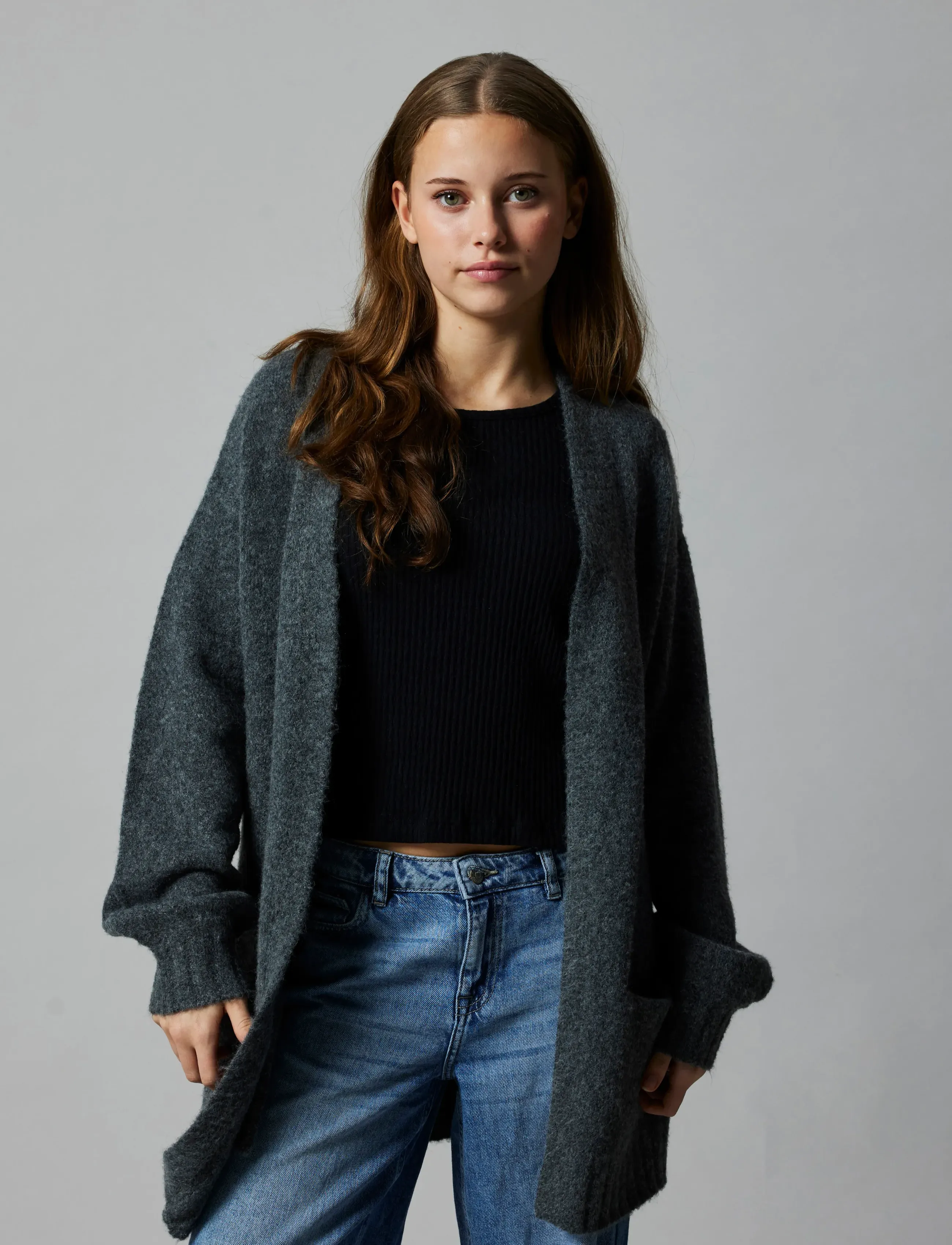 LMTD - NLFNAVA LS LONG KNIT CARDIGAN NOOS - hnepptar peysur - dark grey melange - 4