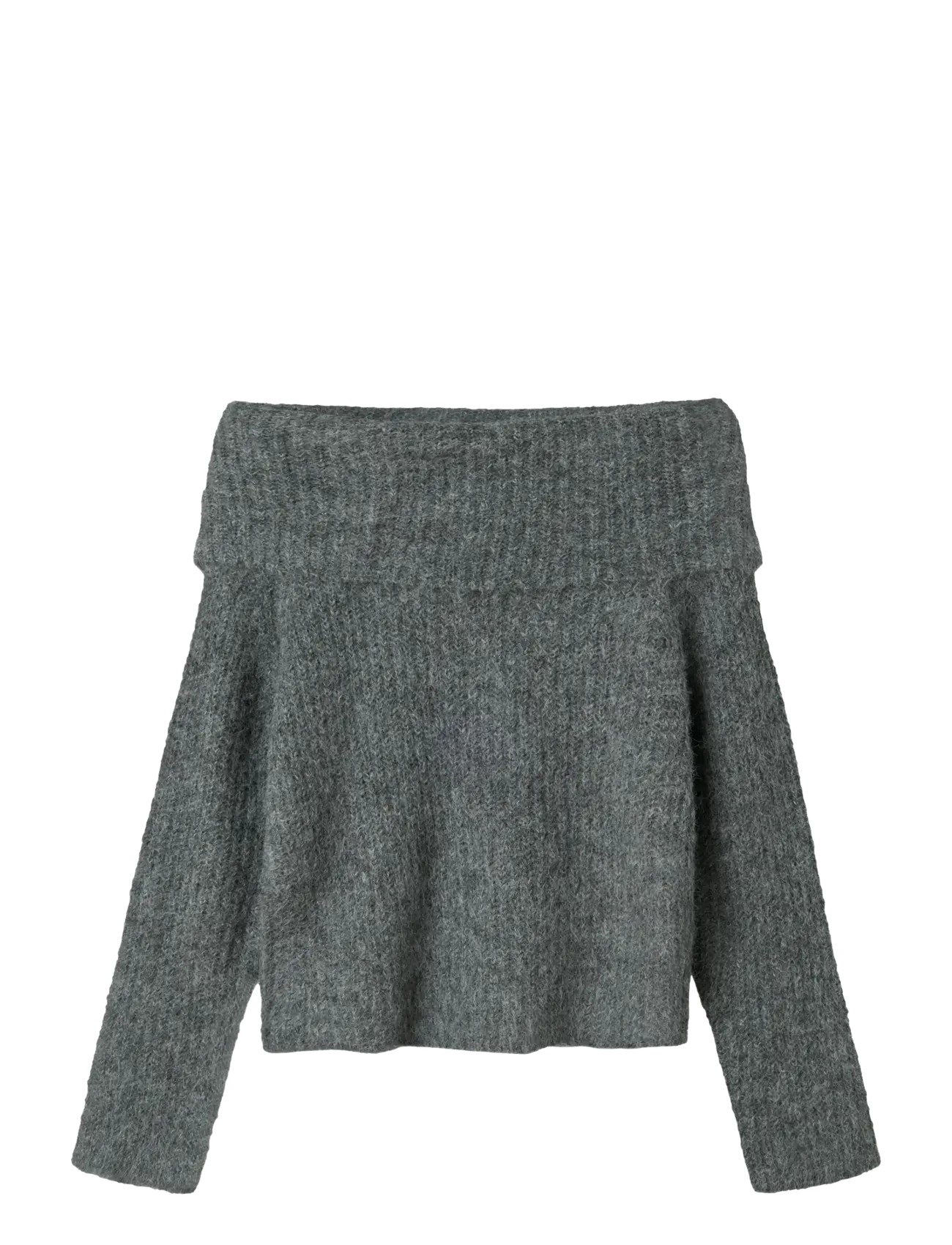 NLFNULO LS SHORT FOLD DOWN KNIT - DARK GREY MELANGE