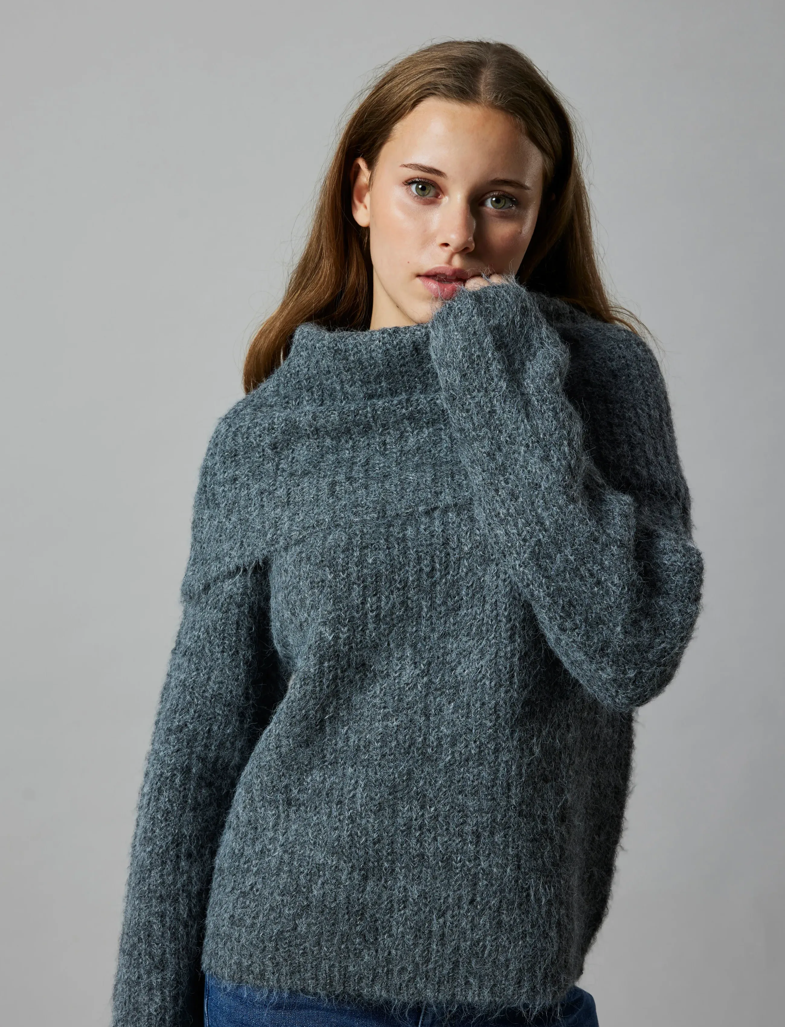 LMTD NLFNULO LS SHORT FOLD DOWN KNIT - Jumpers - DARK GREY MELANGE / grey