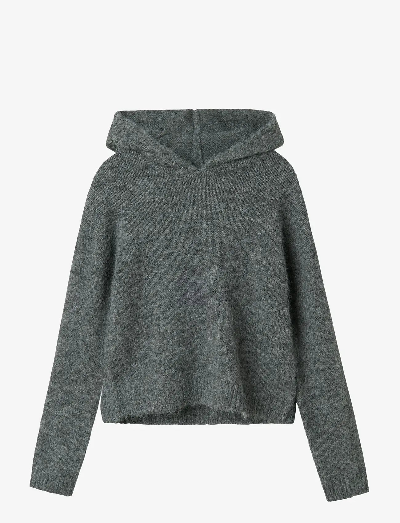 LMTD - NLFNULO LS SHORT KNIT W. HOOD - neulepuserot - dark grey melange - 1