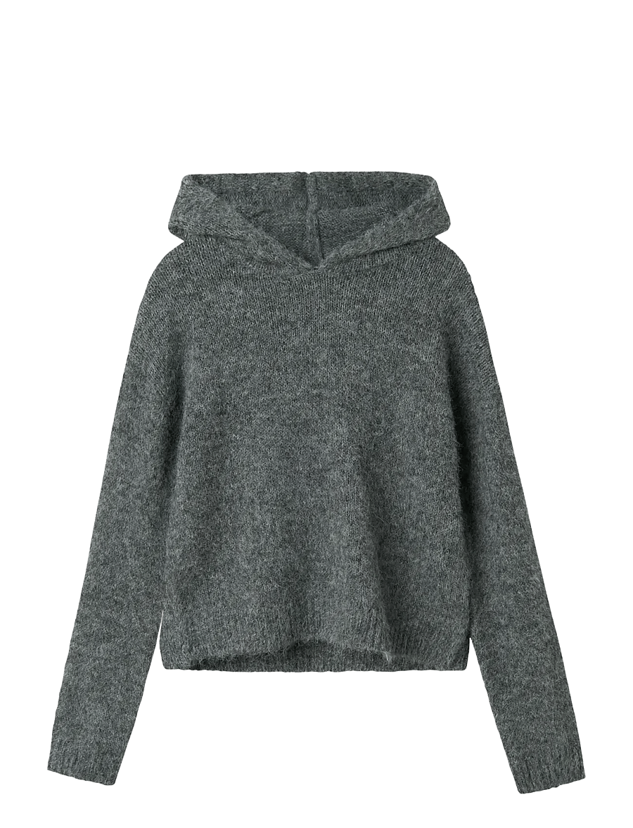 LMTD - NLFNULO LS SHORT KNIT W. HOOD - truien - dark grey melange - 1