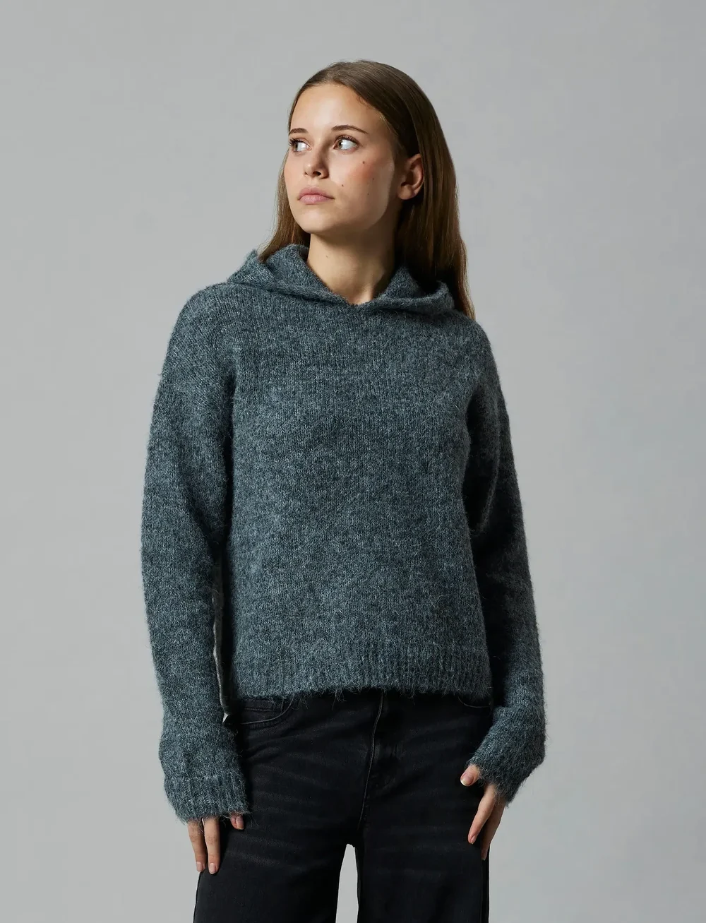 LMTD - NLFNULO LS SHORT KNIT W. HOOD - stickade tröjor - dark grey melange - 0