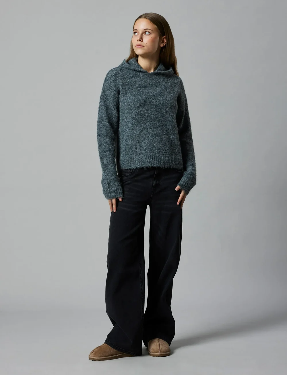 LMTD - NLFNULO LS SHORT KNIT W. HOOD - stickade tröjor - dark grey melange - 3