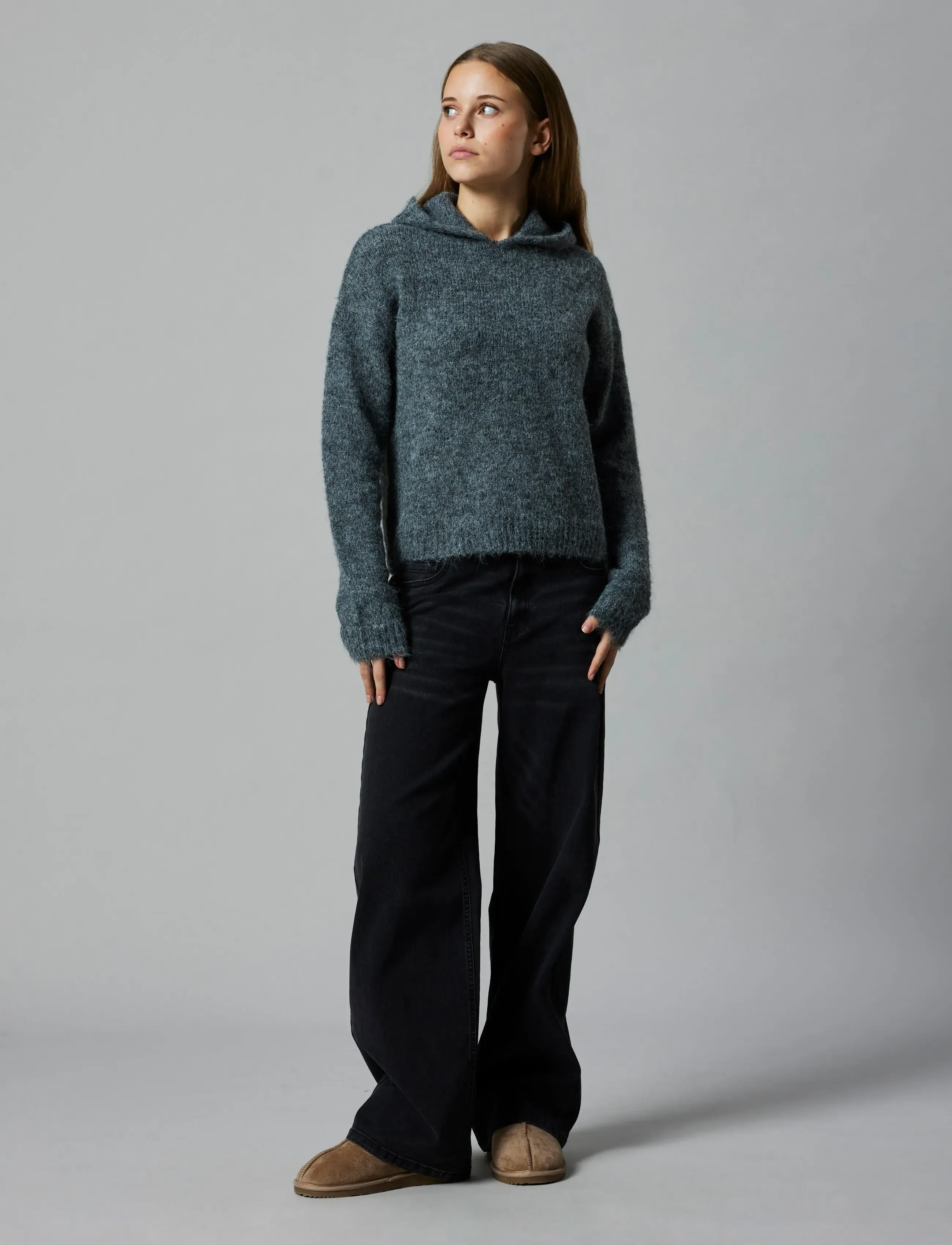 LMTD - NLFNULO LS SHORT KNIT W. HOOD - neulepuserot - dark grey melange - 3