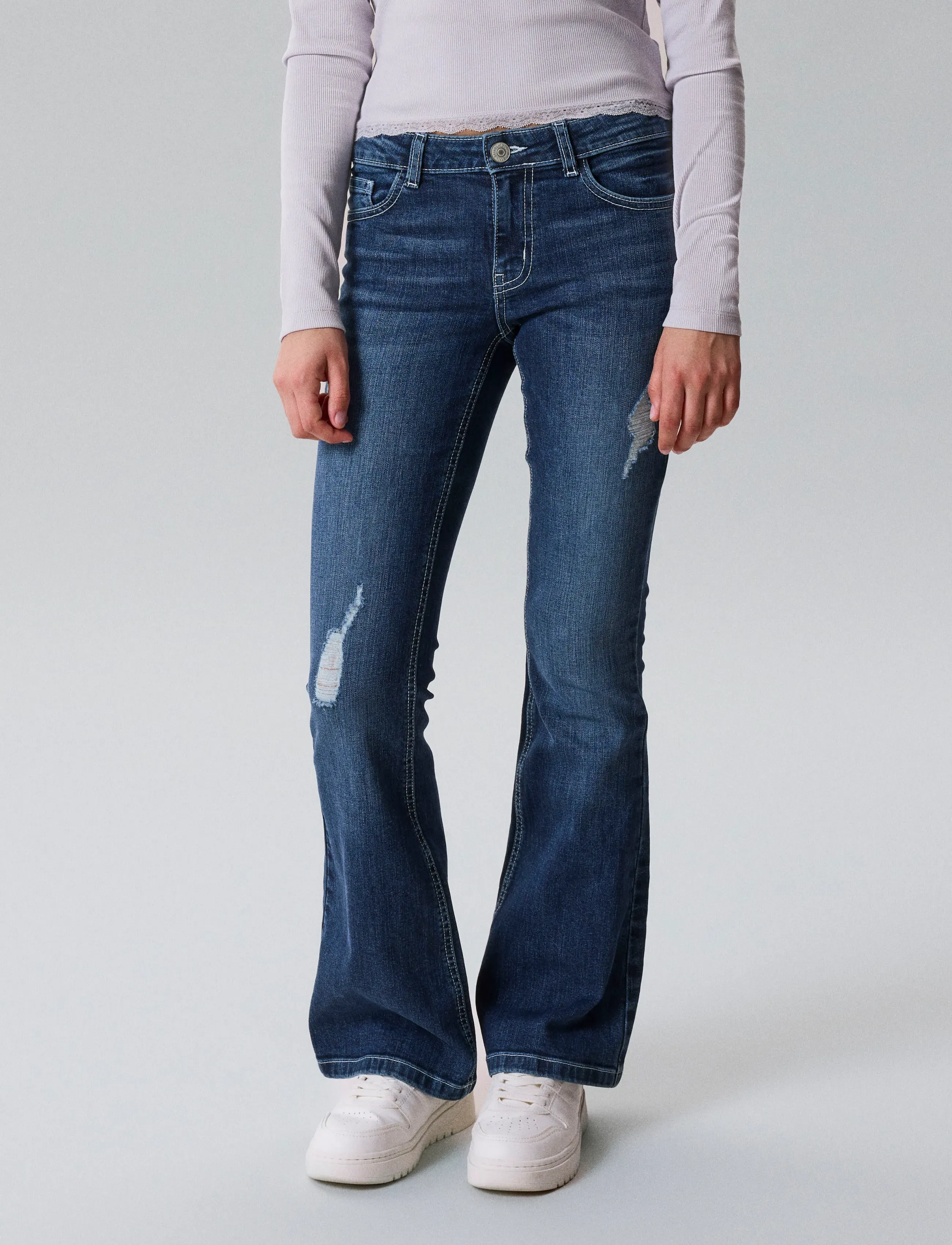 LMTD - NLFBLIBLING DNM S LW FLARED PANT - bootcut jeans - dark blue denim - 4
