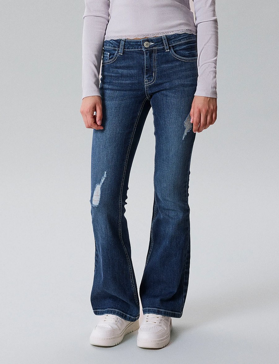 LMTD - NLFBLIBLING DNM S LW FLARED PANT - bootcut jeans - dark blue denim - 4