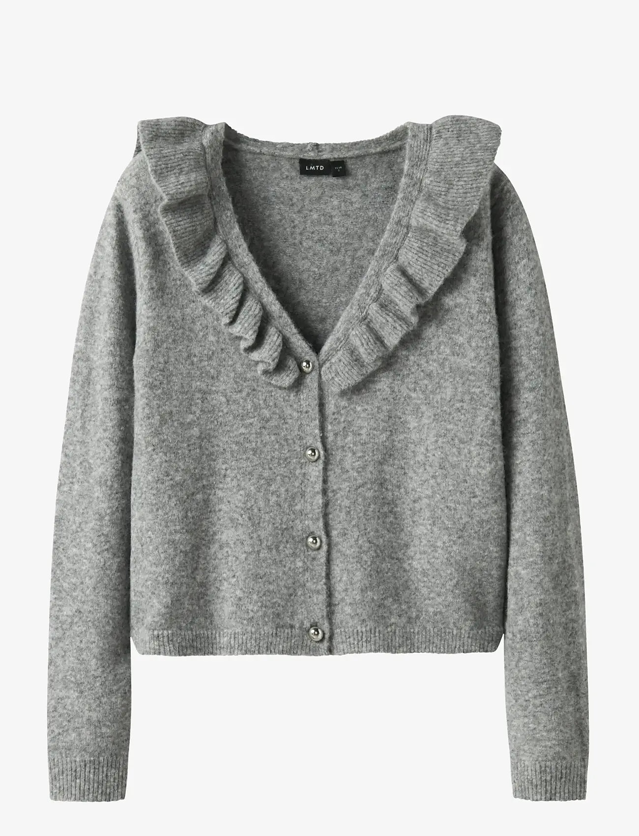 LMTD - NLFREAVE LS FLOUNCE KNIT CARDIGAN - cardigans - light grey melange - 1