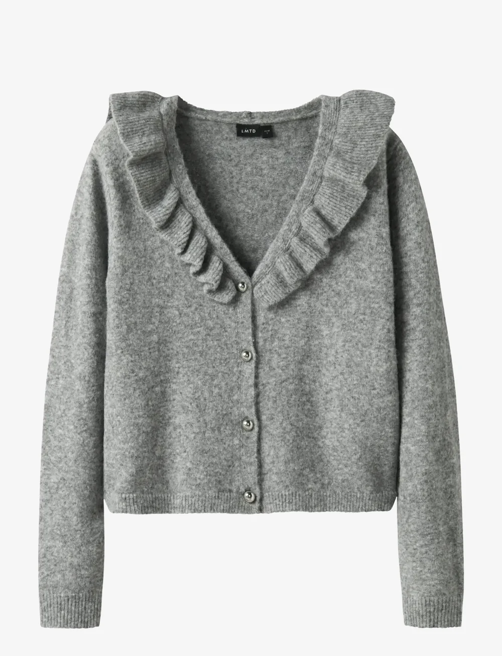 LMTD - NLFREAVE LS FLOUNCE KNIT CARDIGAN - koftor - light grey melange - 1