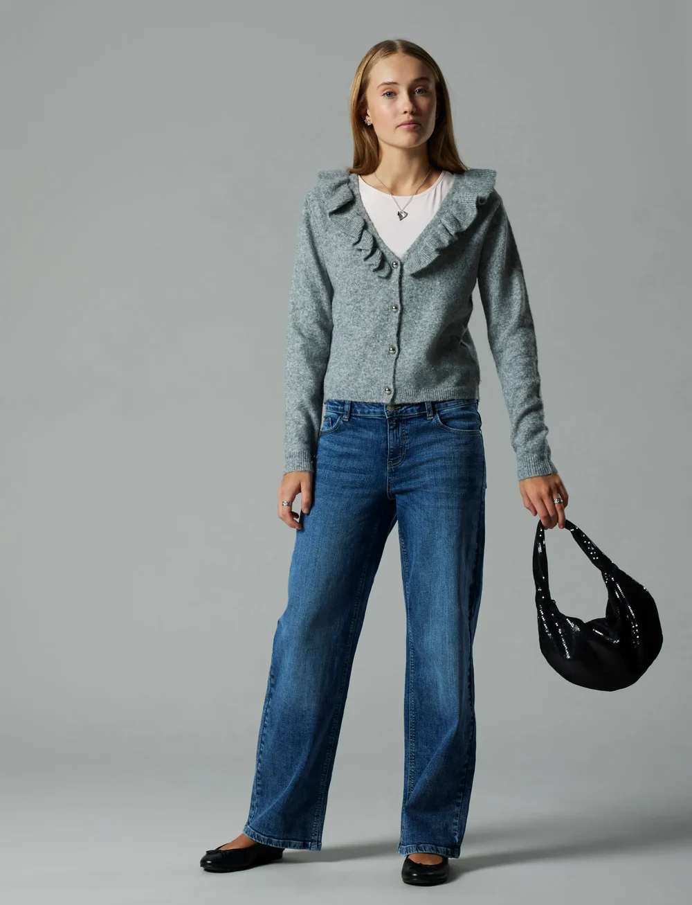 LMTD - NLFREAVE LS FLOUNCE KNIT CARDIGAN - koftor - light grey melange - 3