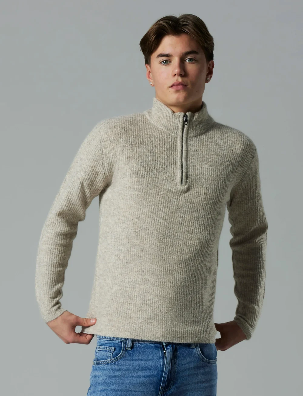LMTD - NLMKLEAVE LS HALF ZIP KNIT - džemperiai - peyote melange - 0