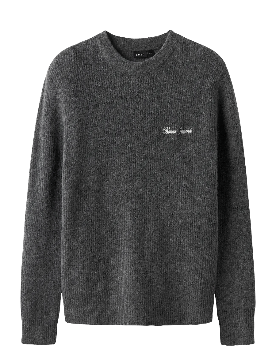 LMTD - NLMREAVE LS O-NECK KNIT - odzież - dark grey melange - 1