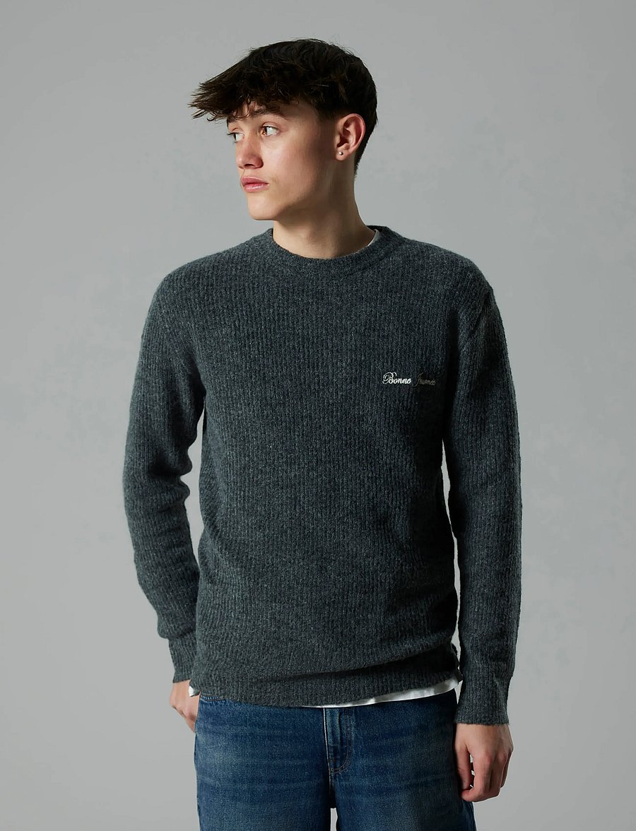 LMTD - NLMREAVE LS O-NECK KNIT - odzież - dark grey melange - 0