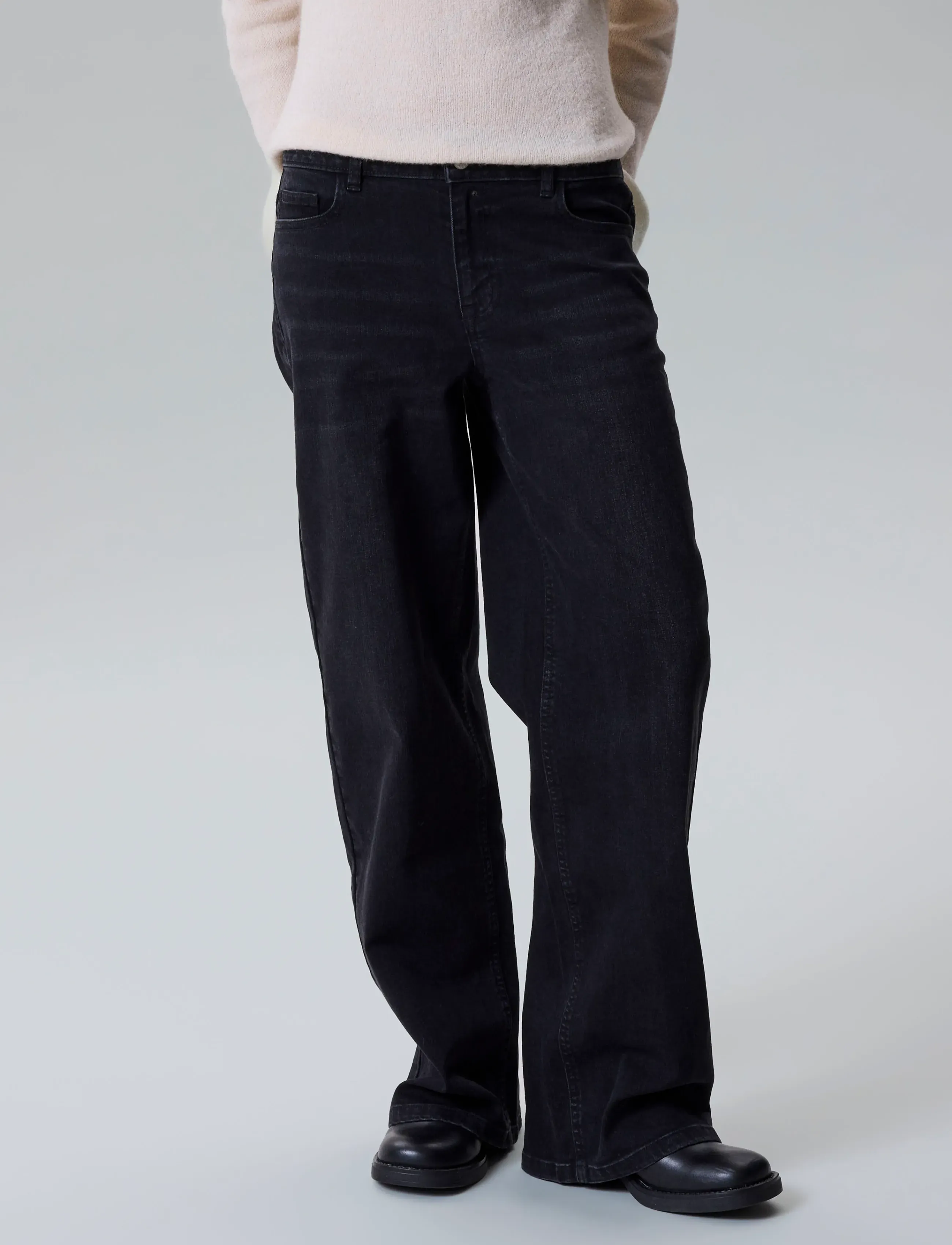 LMTD - NLFBLI DNM NW R WIDE PANT NOOS - hosen mit weitem bein - black denim - 4