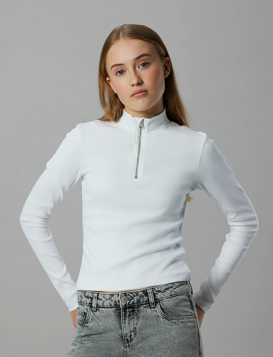 LMTD - NLFHINAJA LS SHORT S HALF ZIP TOP - trøjer - bright white - 2
